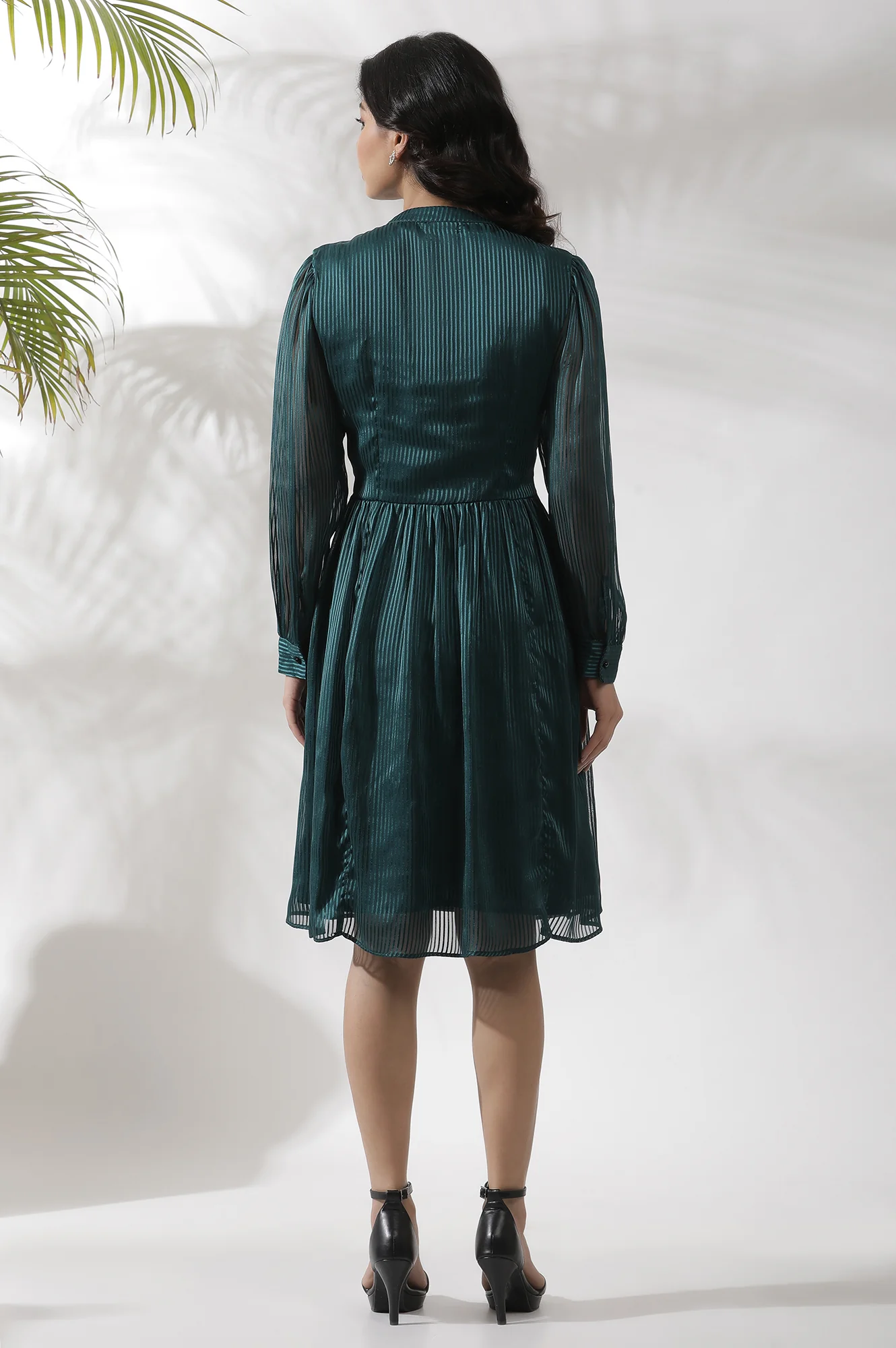 Dark Green Flared Short Western Dress - Image 4