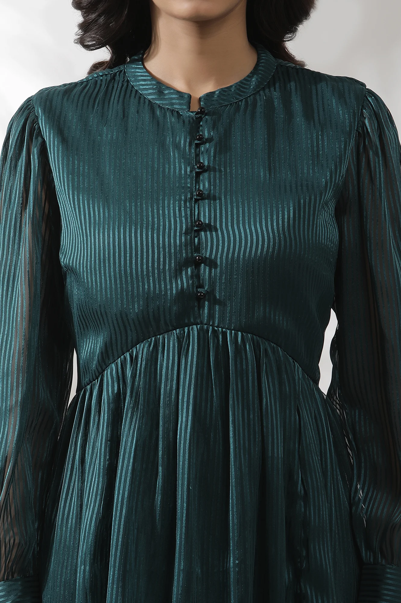 Dark Green Flared Short Western Dress - Image 6