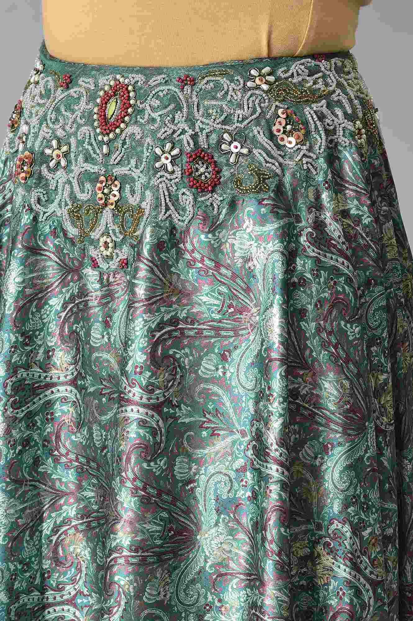 Dark Green Floral Printed Top And Skirt Co-Ord Set - Image 7
