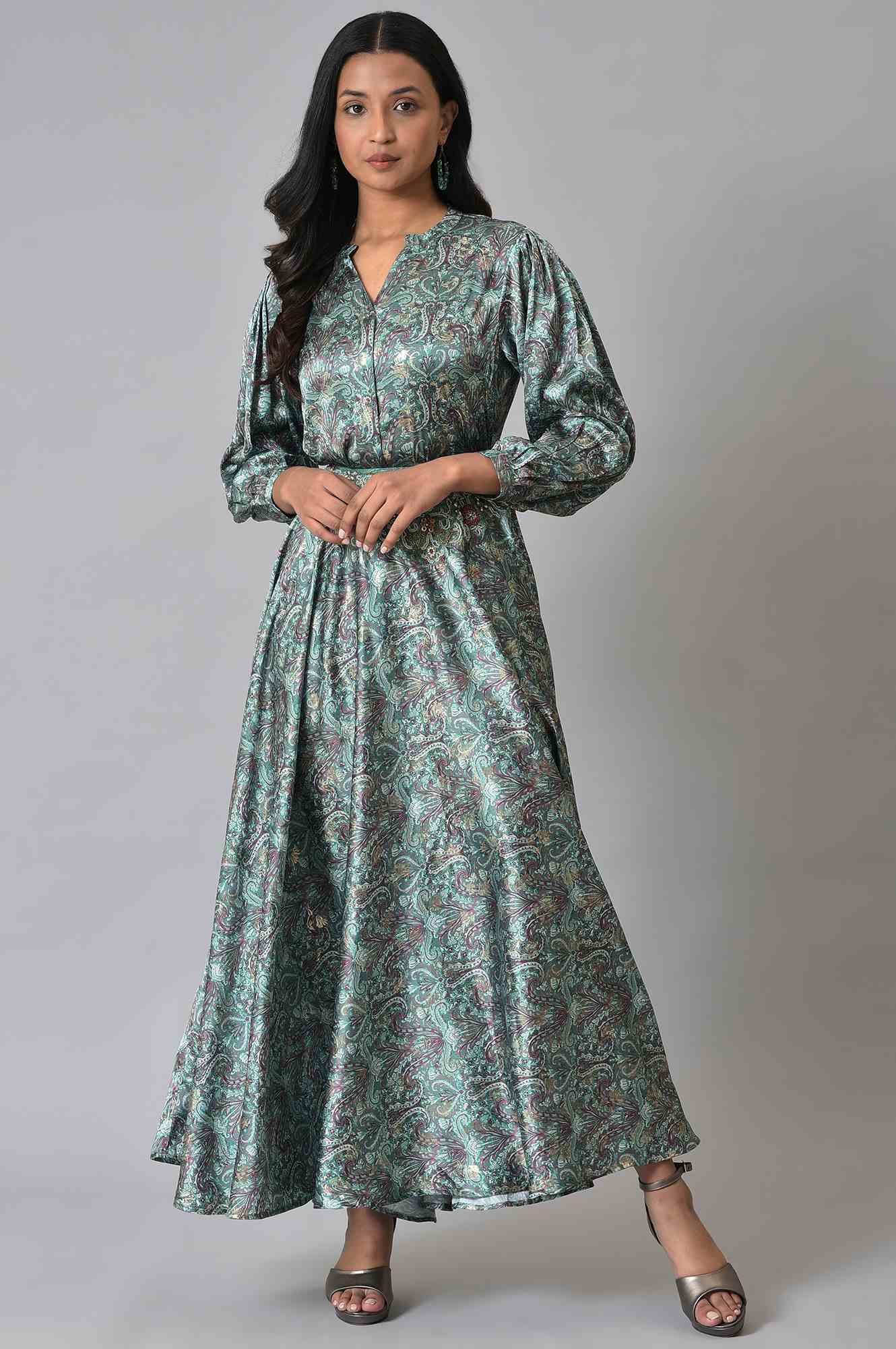 Dark Green Floral Printed Top And Skirt Co-Ord Set - Image 8