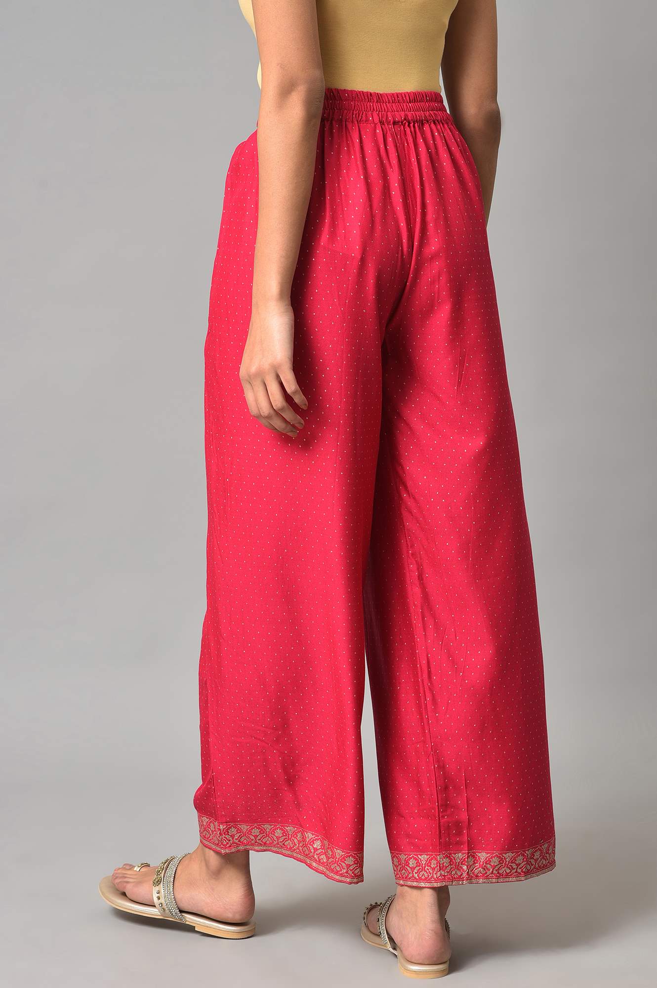 Dark Pink Glitter Print Parallel Pants With Border - Image 2