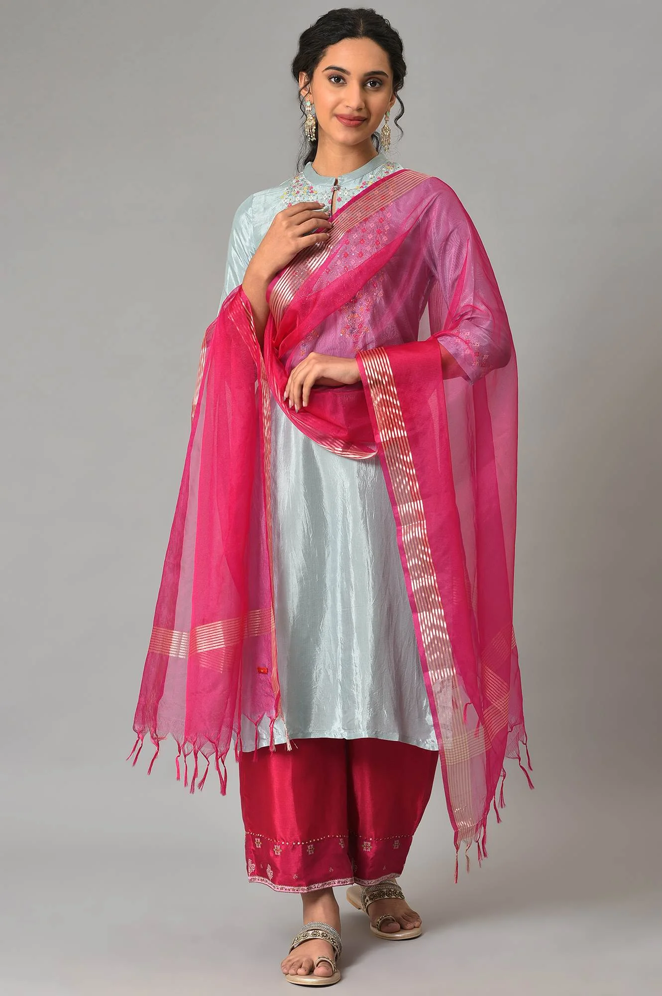 Dark Pink Organza Dupatta - Image 2