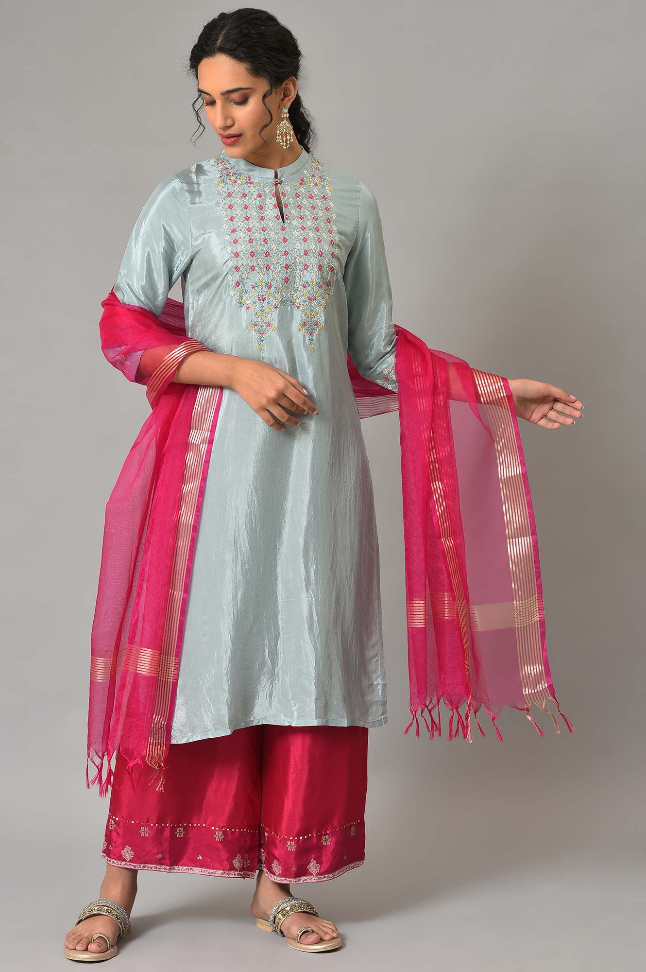 Dark Pink Organza Dupatta - Image 3
