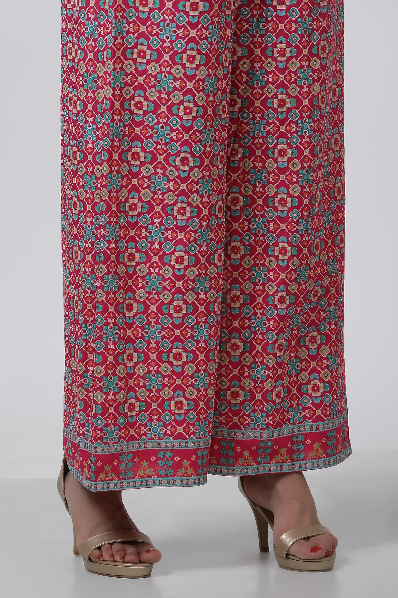 Dark Pink Printed A-Line Kurta And Parallel Pants Set - Image 10