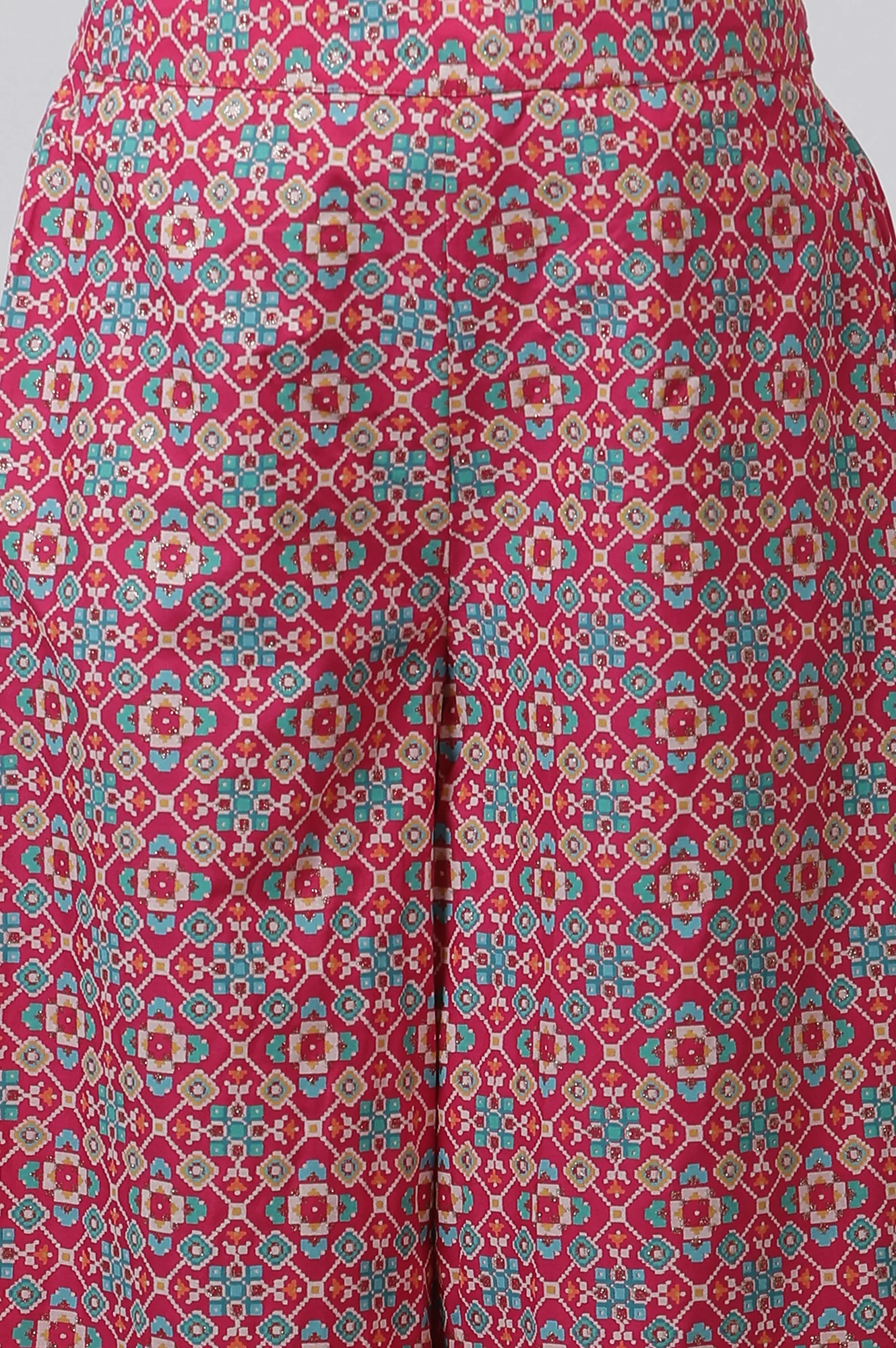 Dark Pink Printed A-Line Kurta And Parallel Pants Set - Image 8
