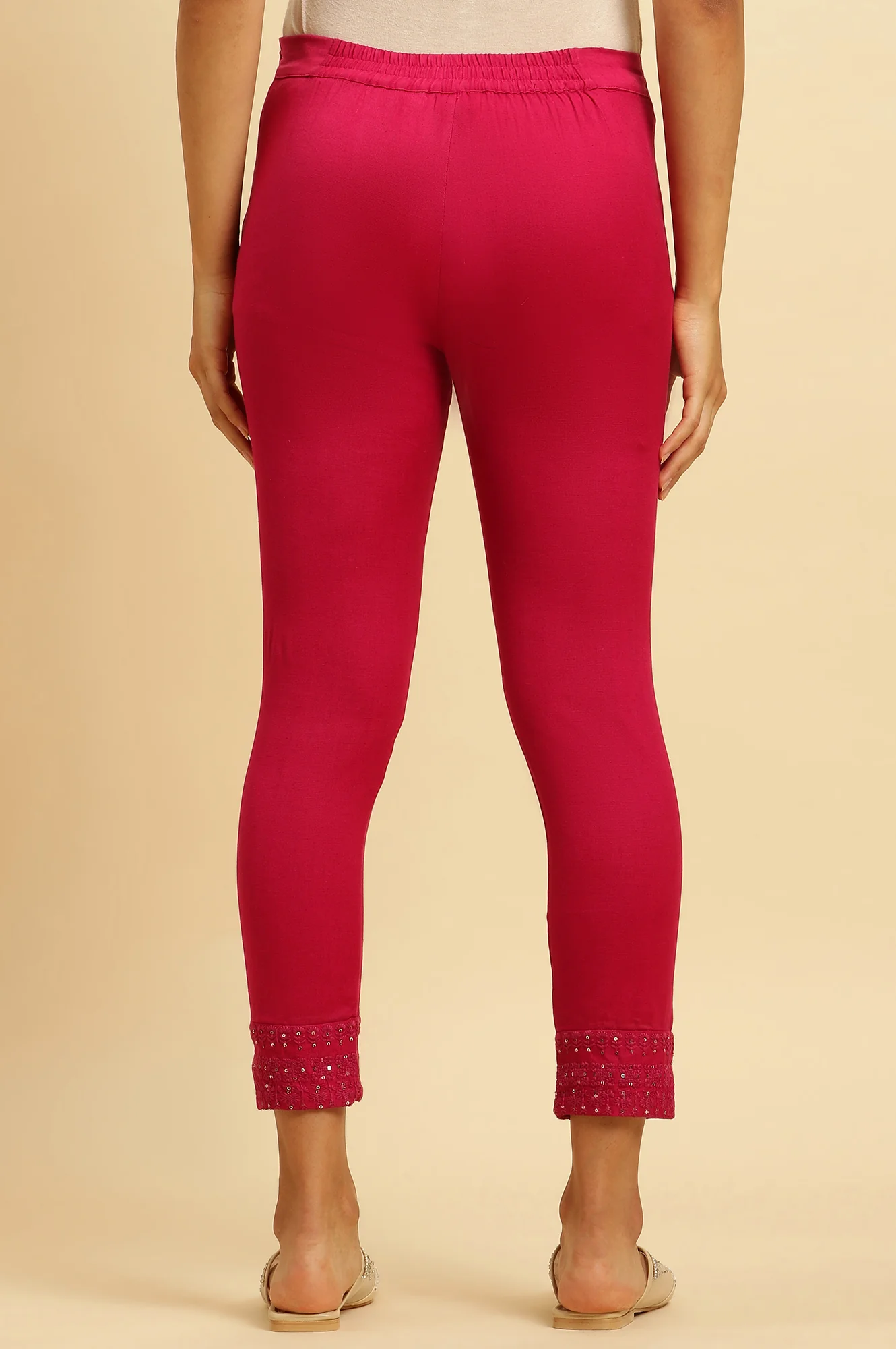 Dark Pink Solid Light Festive Slim Pants - Image 3