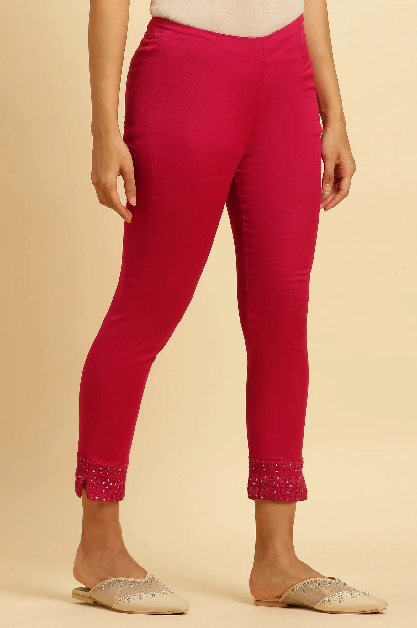 Dark Pink Solid Light Festive Slim Pants - Image 4