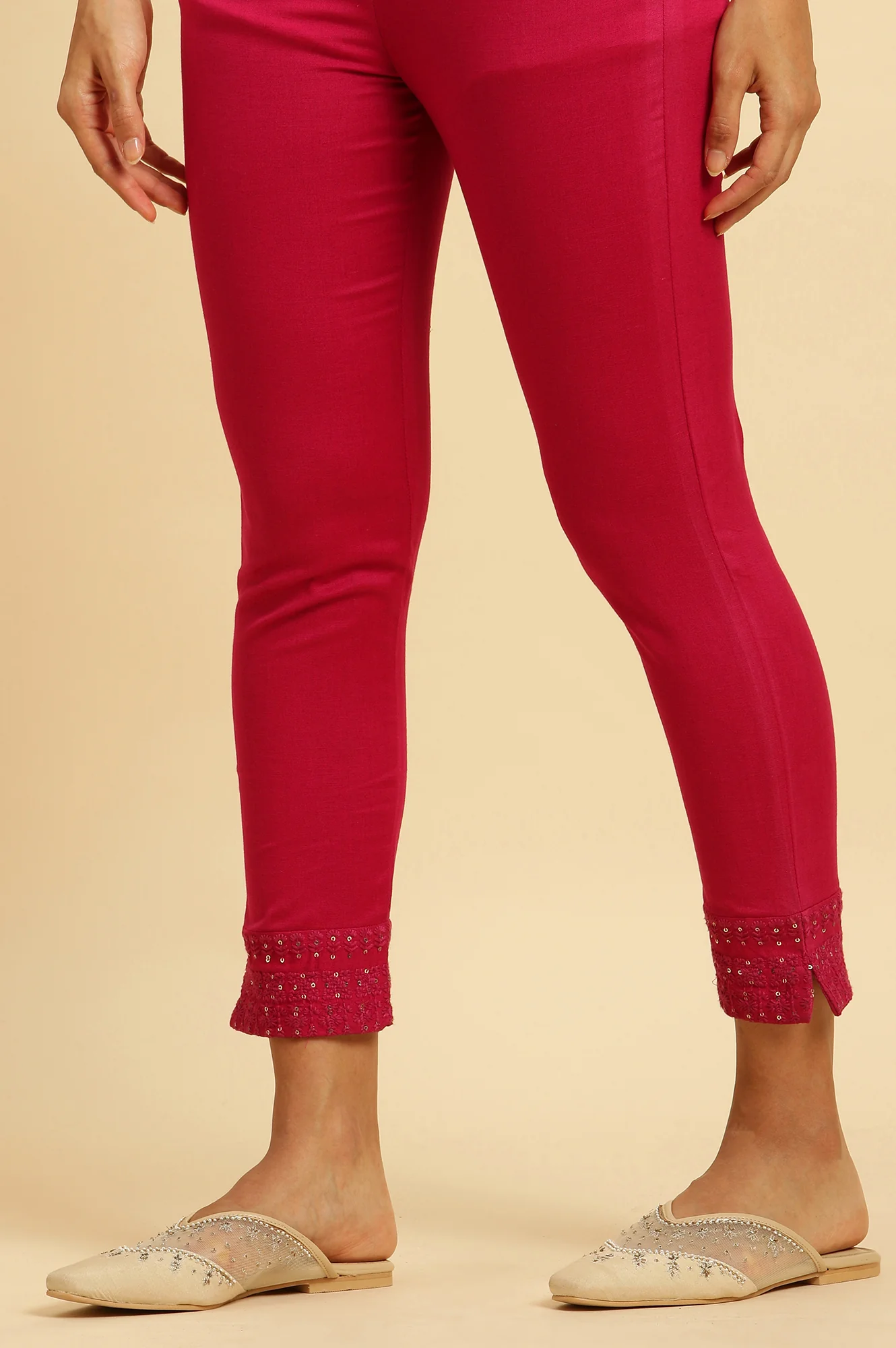 Dark Pink Solid Light Festive Slim Pants - Image 8