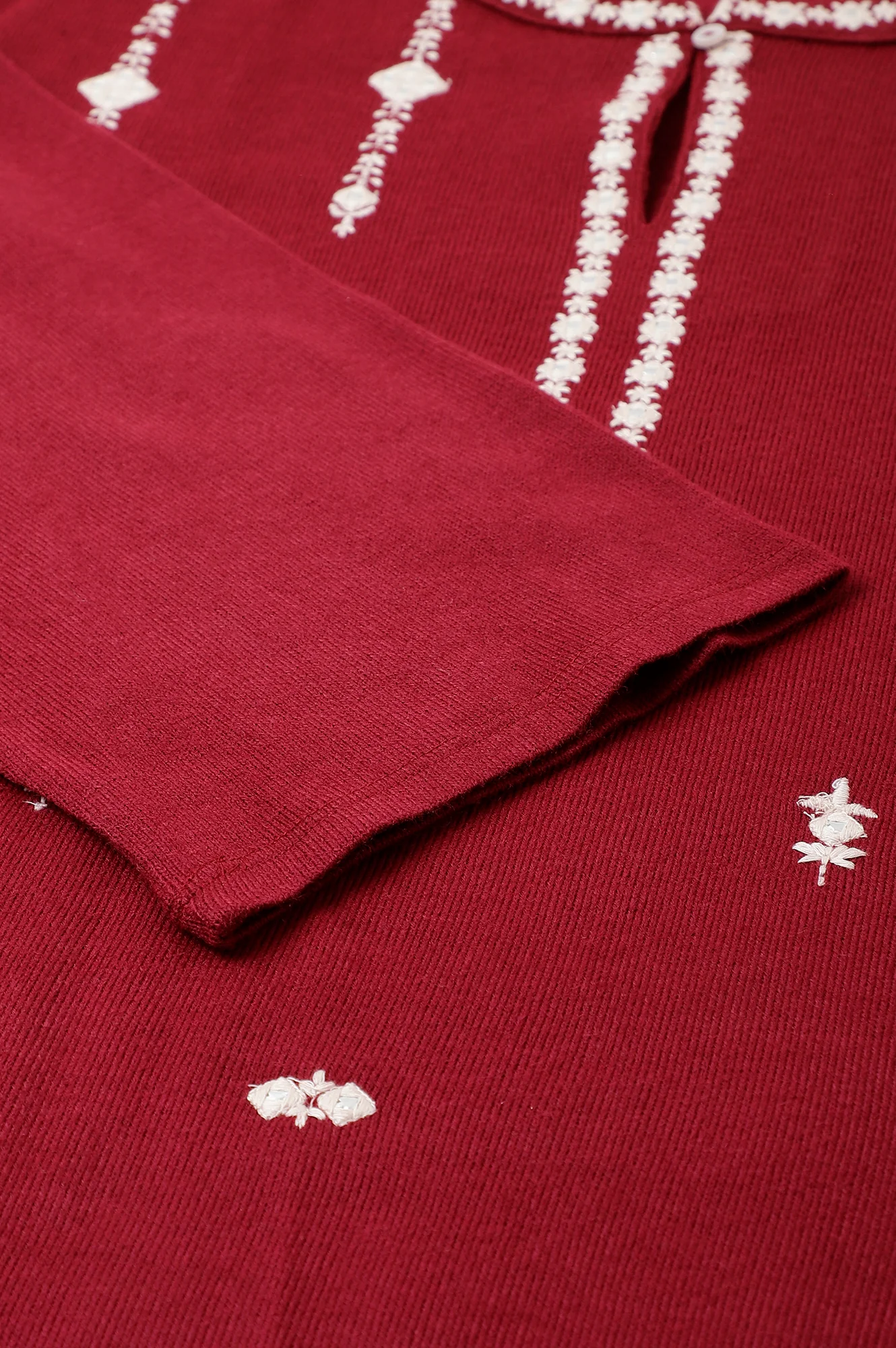 Dark Red Embroidered Plus Size Winter kurta - Image 8
