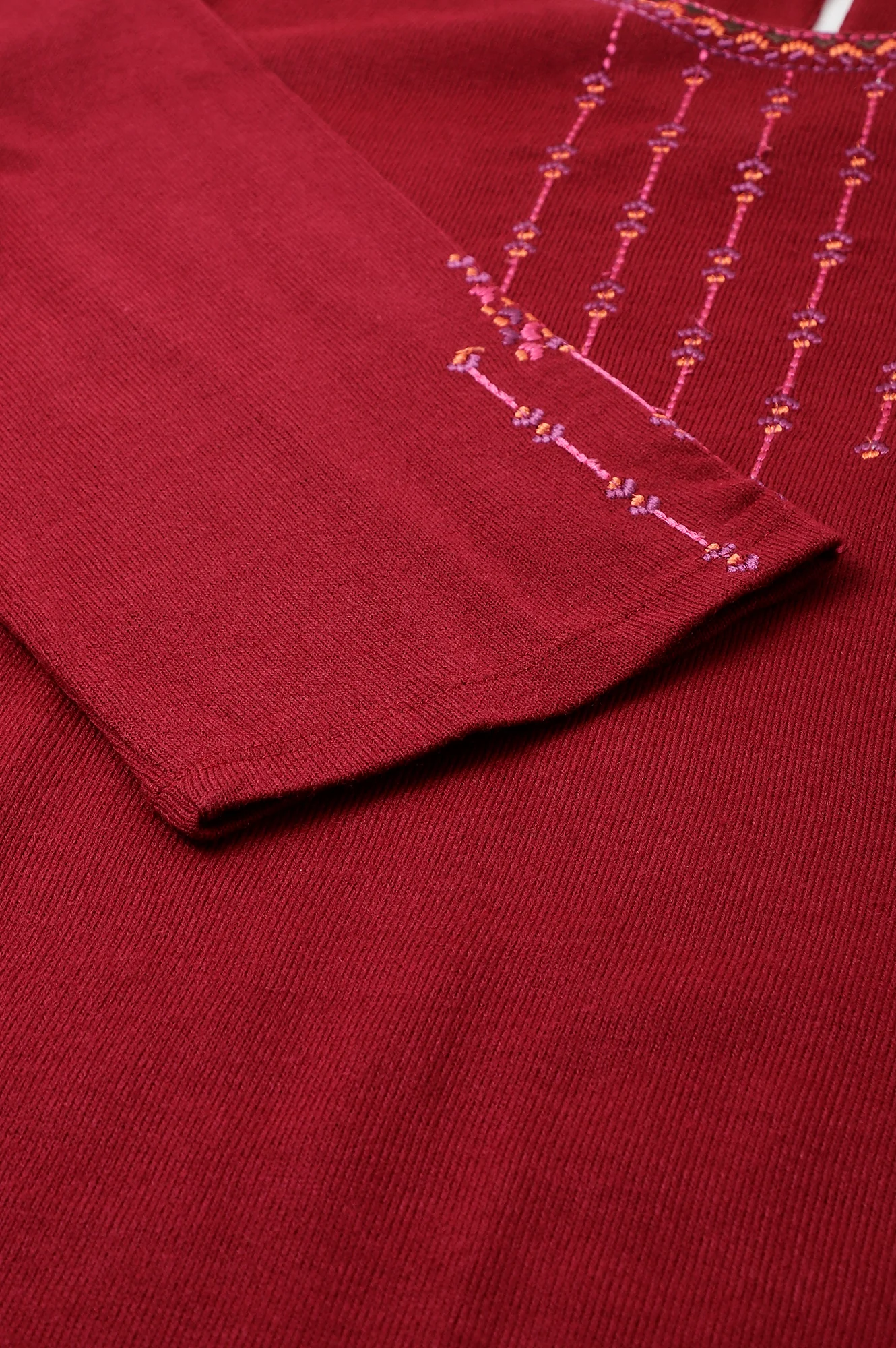 Dark Red Embroidered Plus Size Winter kurta - Image 8
