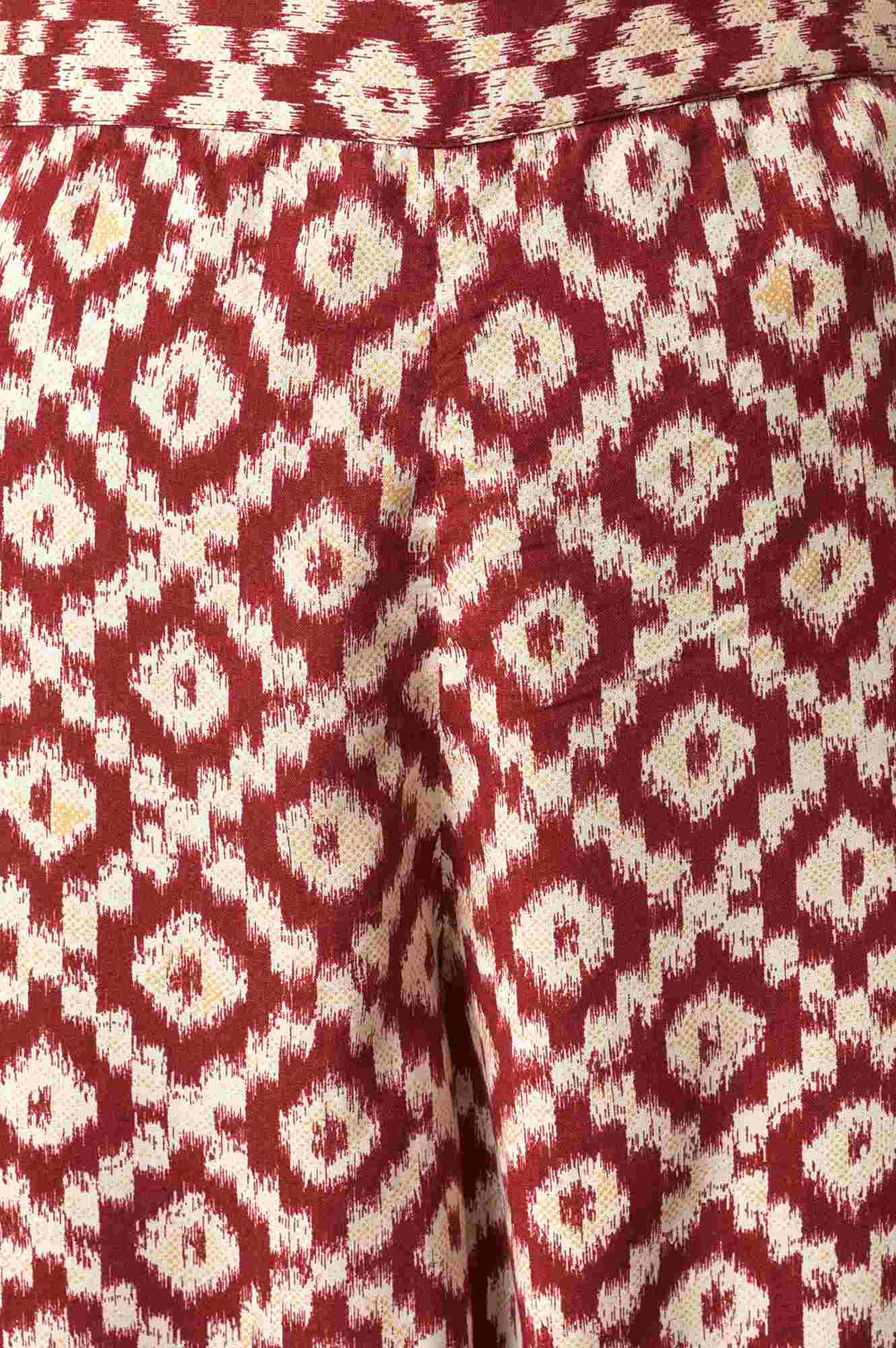 Dark Red Ikkat Print A-line kurta with FLared Pants Co-ord Set - Image 4