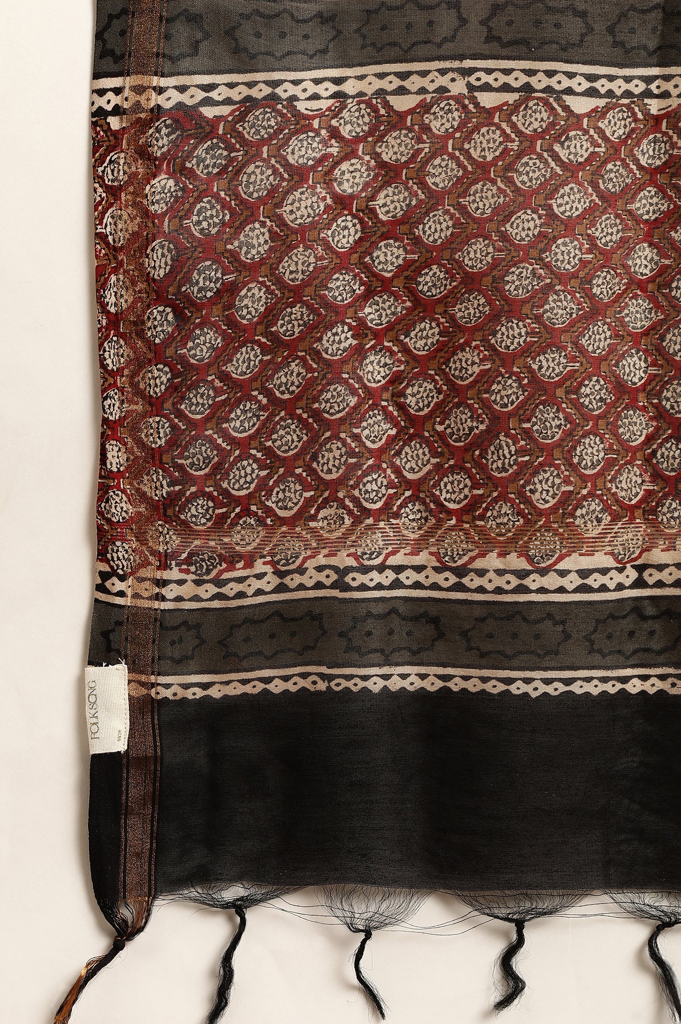 Dark Red Printed Cotton Silk Drape - Image 3