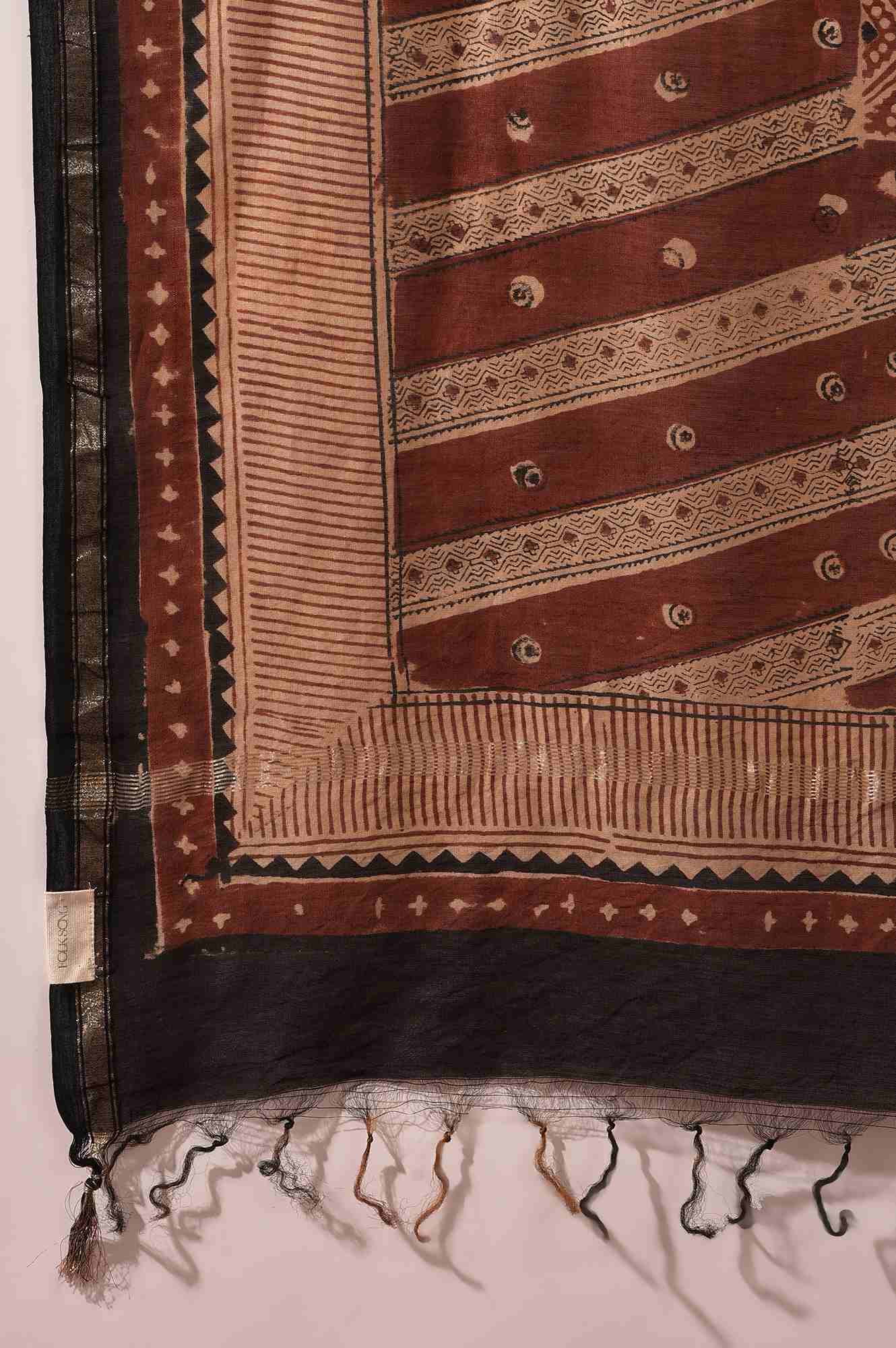 Dark Red Printed Cotton Silk Drape - Image 4