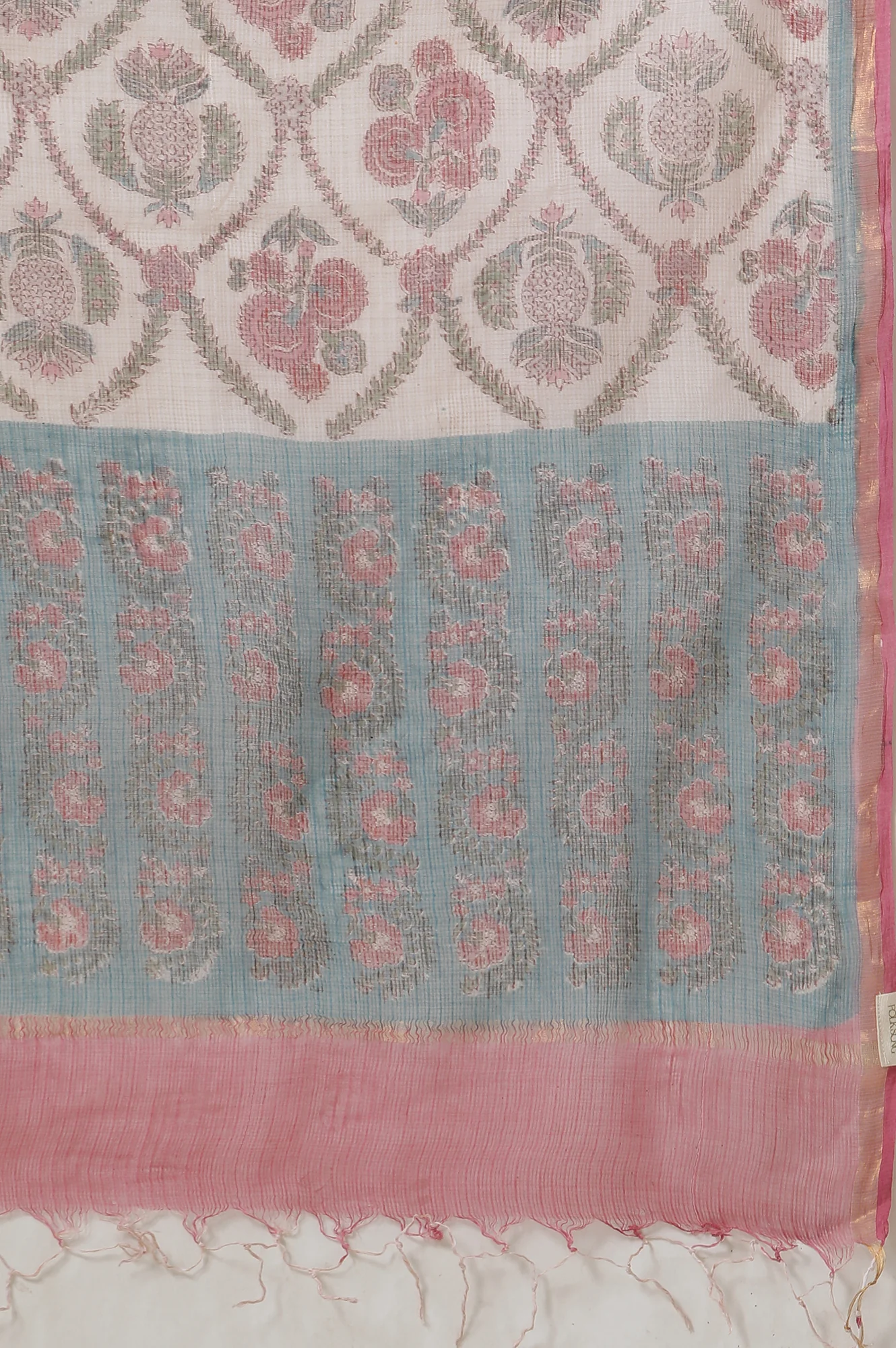 Ecru Block Printed Kota Doria Drape - Image 5