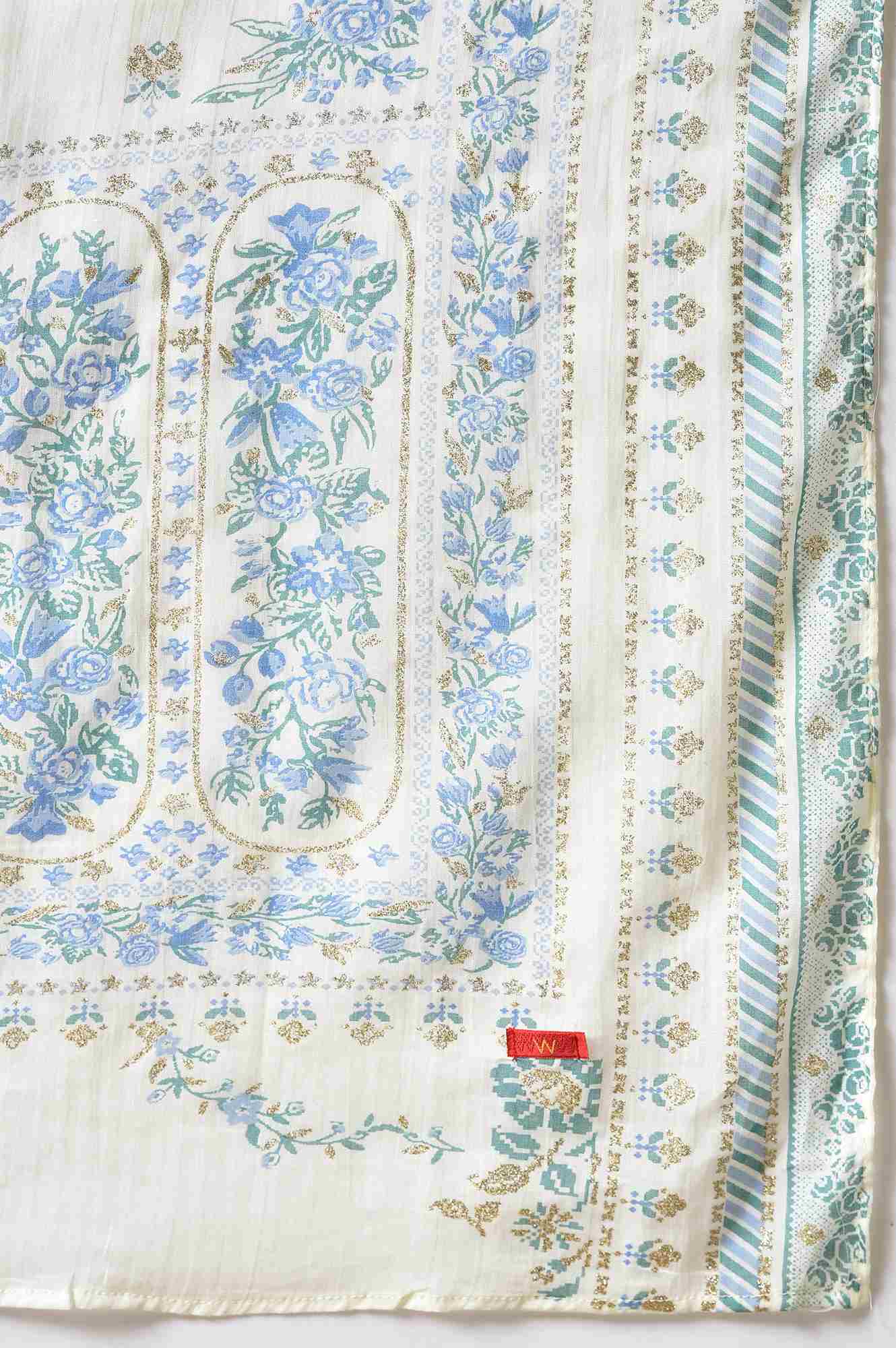 Ecru Colourful Glitter Floral Print Dupatta - Image 4