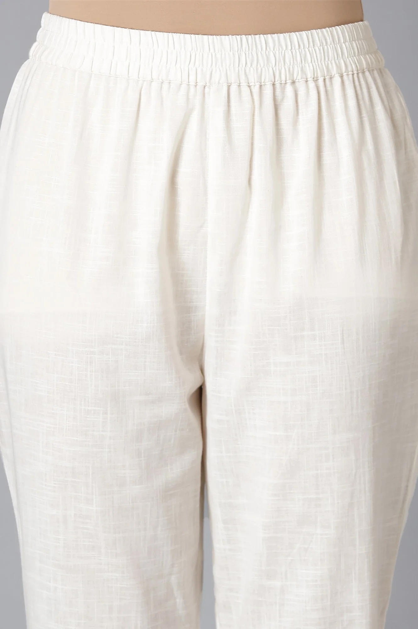 Ecru Embroidered Asymmetrical kurta In Boat Neck With Slim Pants - Image 6