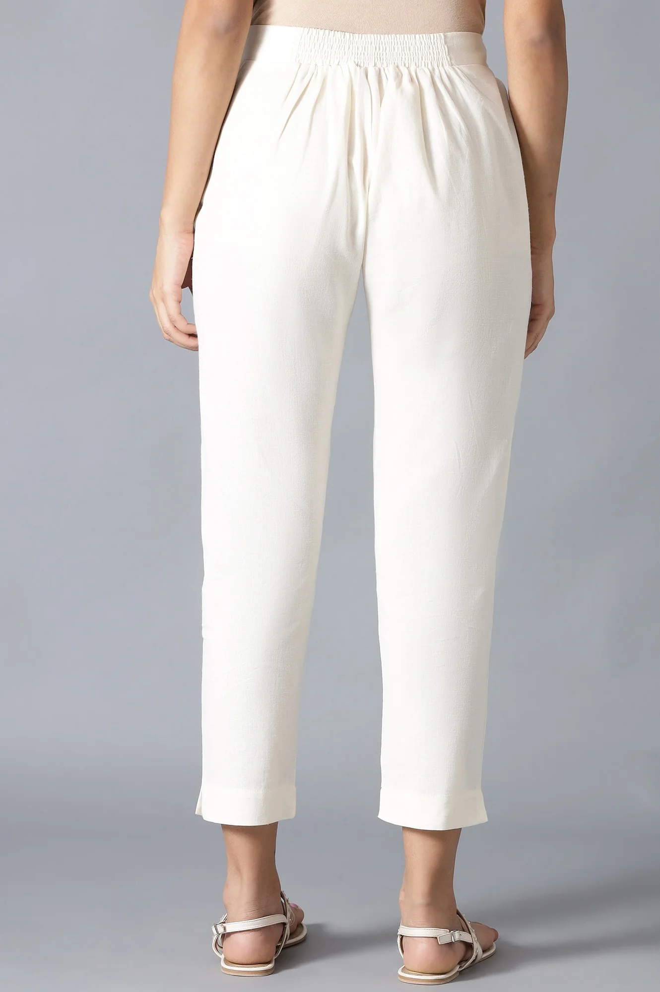 Ecru Flax Solid Slim Pants - Image 2