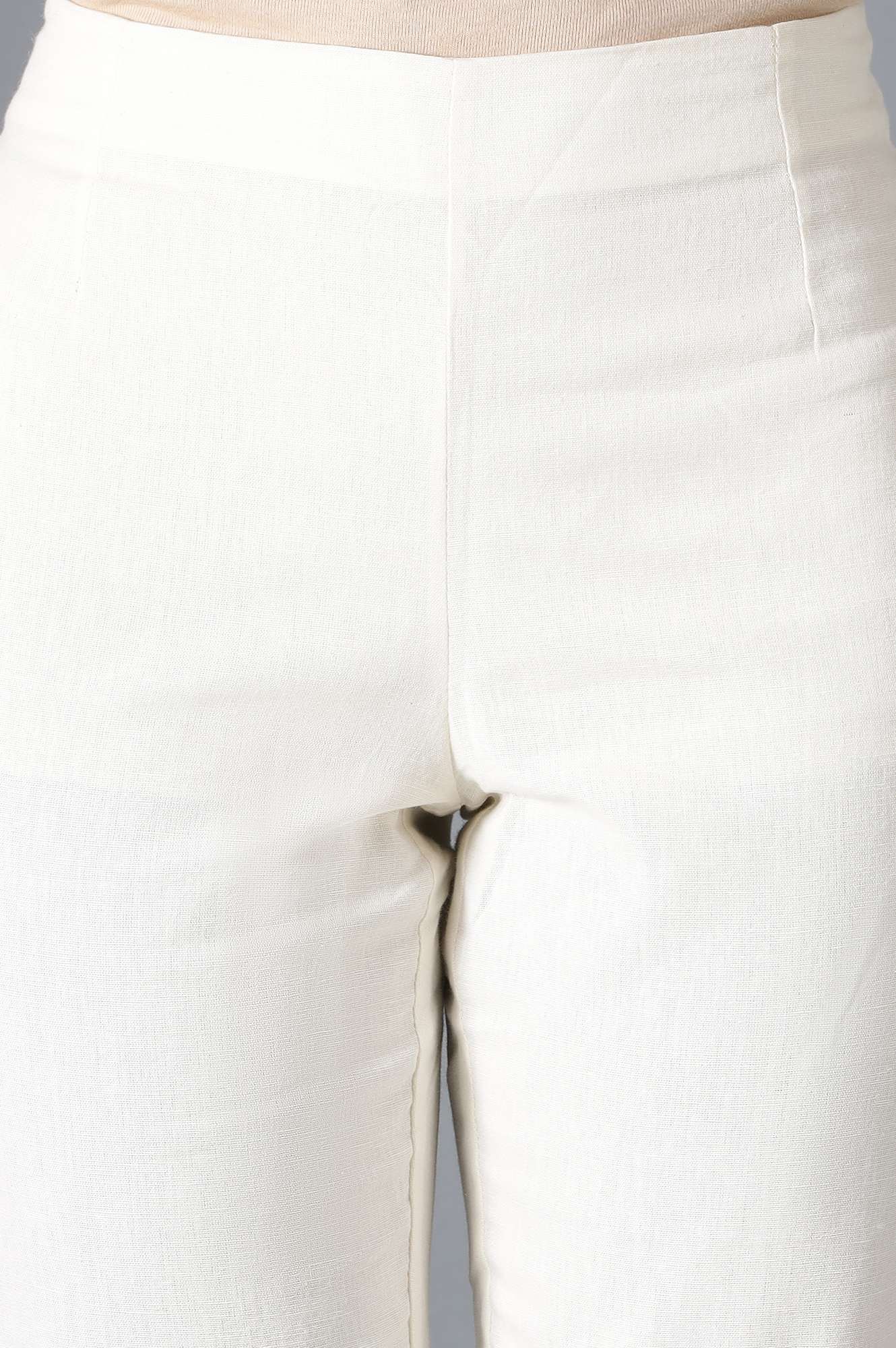 Ecru Flax Solid Slim Pants - Image 6