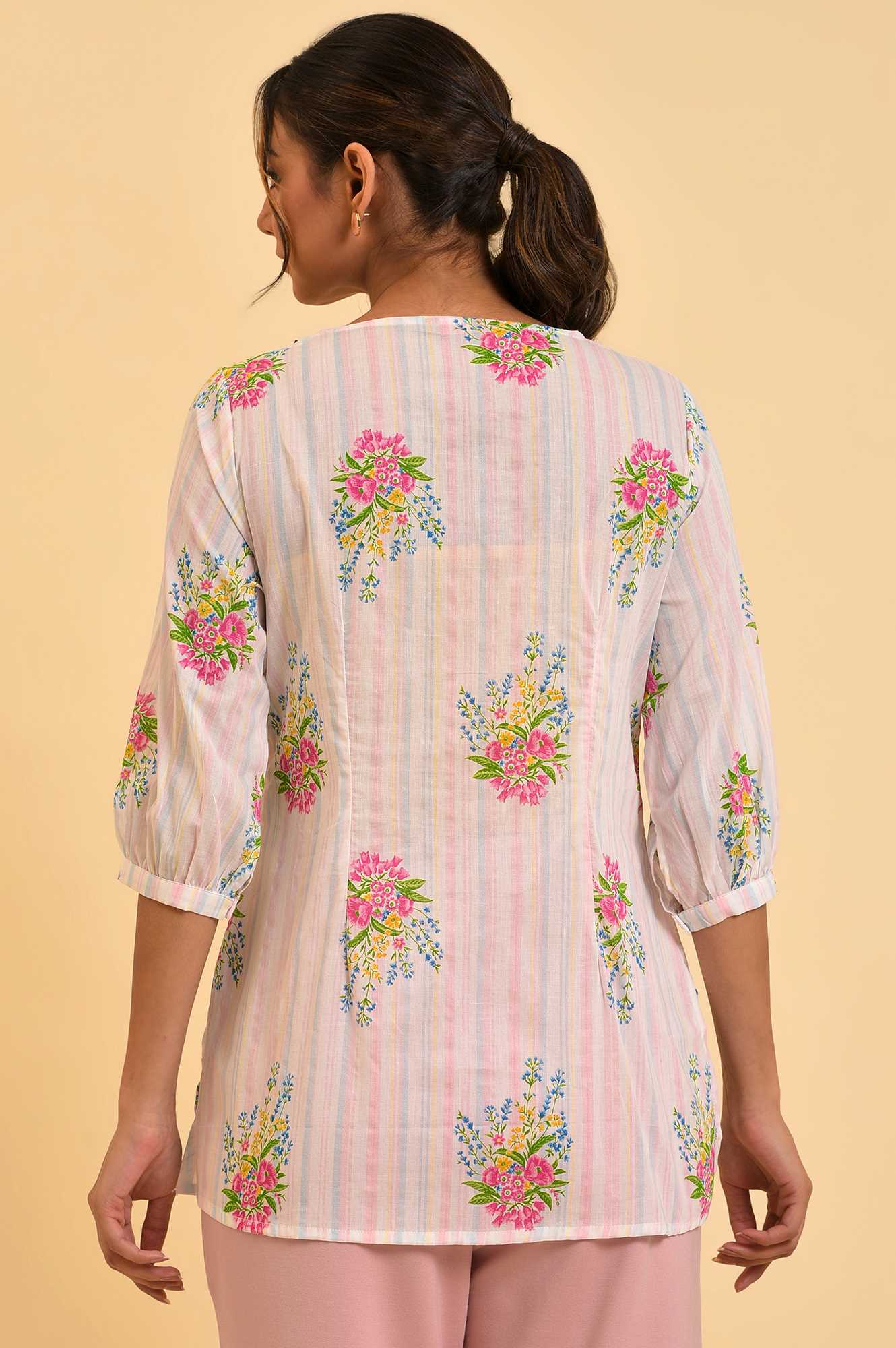 Ecru Floral Printed A-Line Top - Image 2