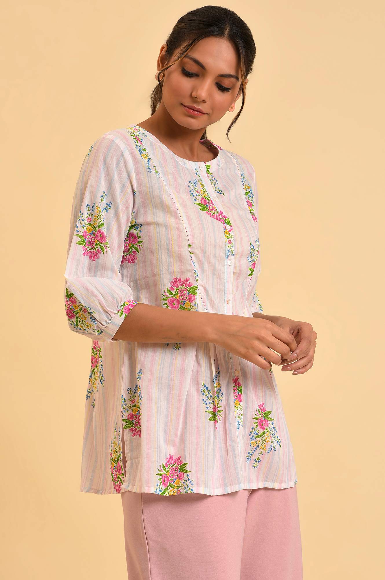 Ecru Floral Printed A-Line Top - Image 4
