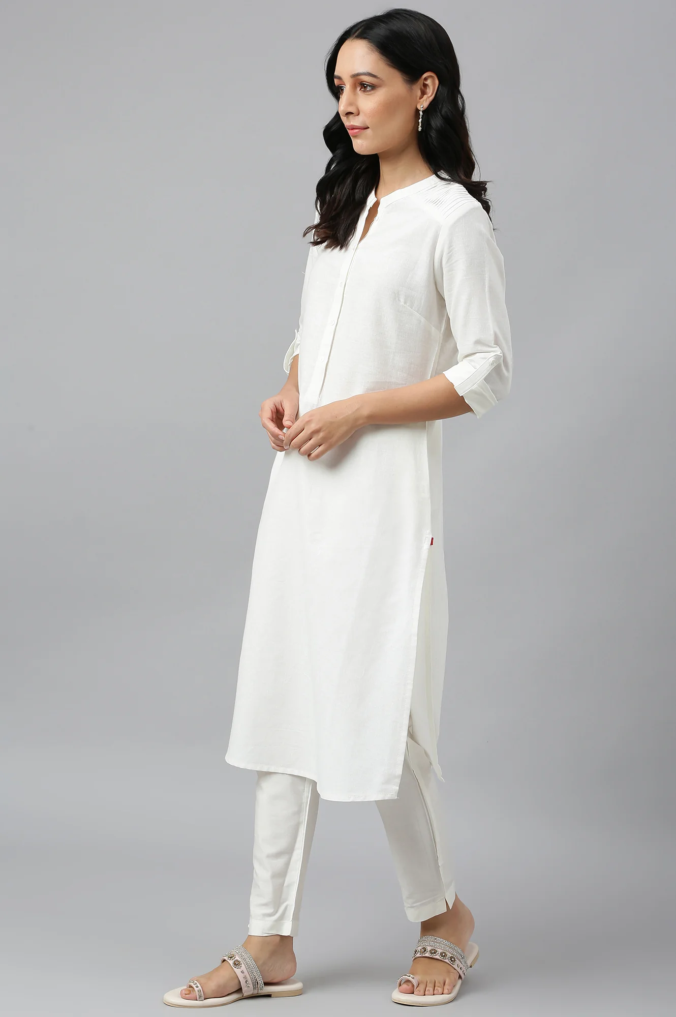 Ecru Half Placket Shirt kurta - Image 3