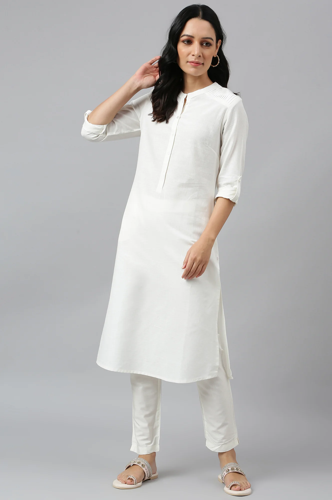 Ecru Half Placket Shirt kurta - Image 5