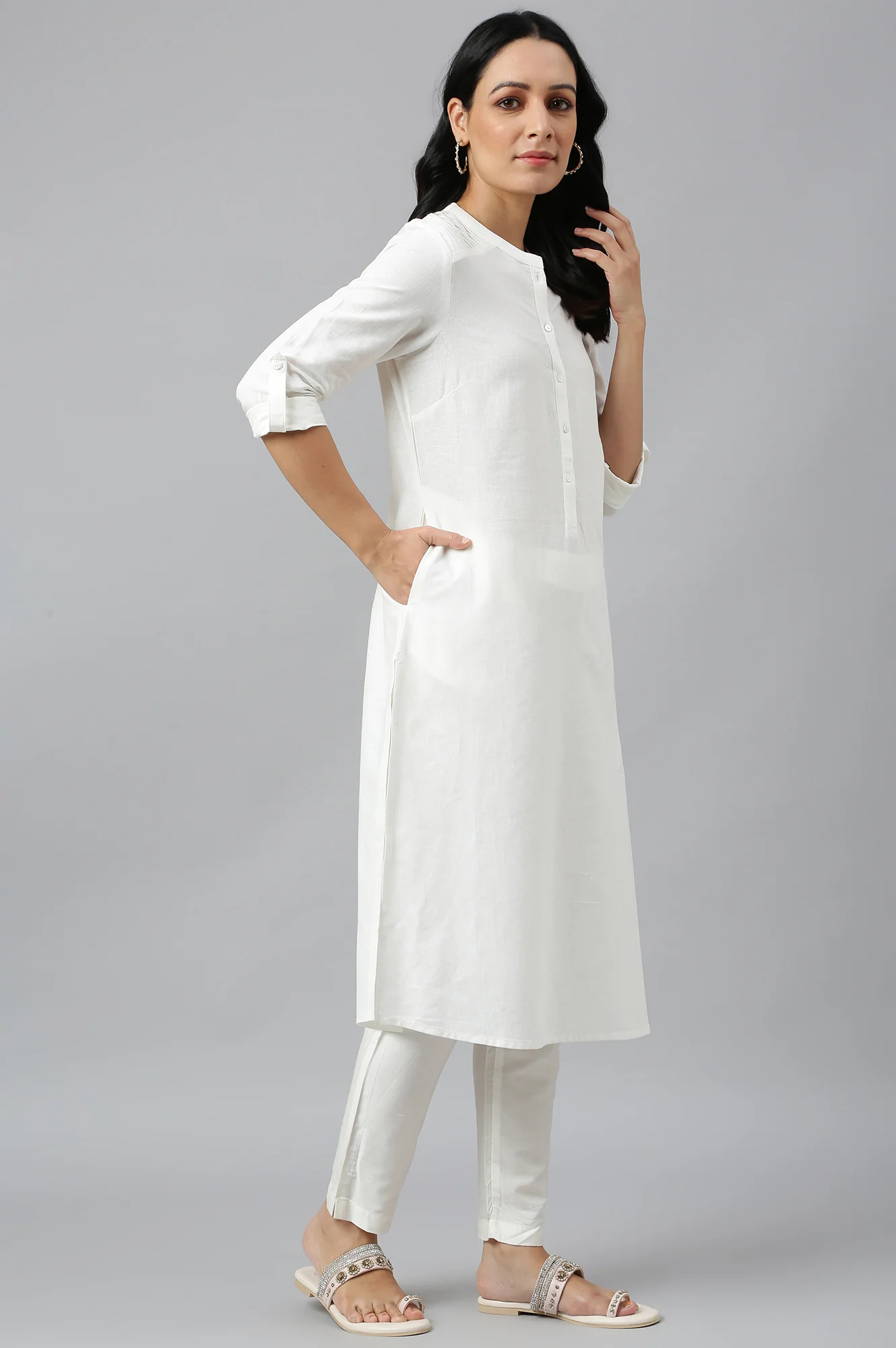 Ecru Half Placket Shirt kurta - Image 6