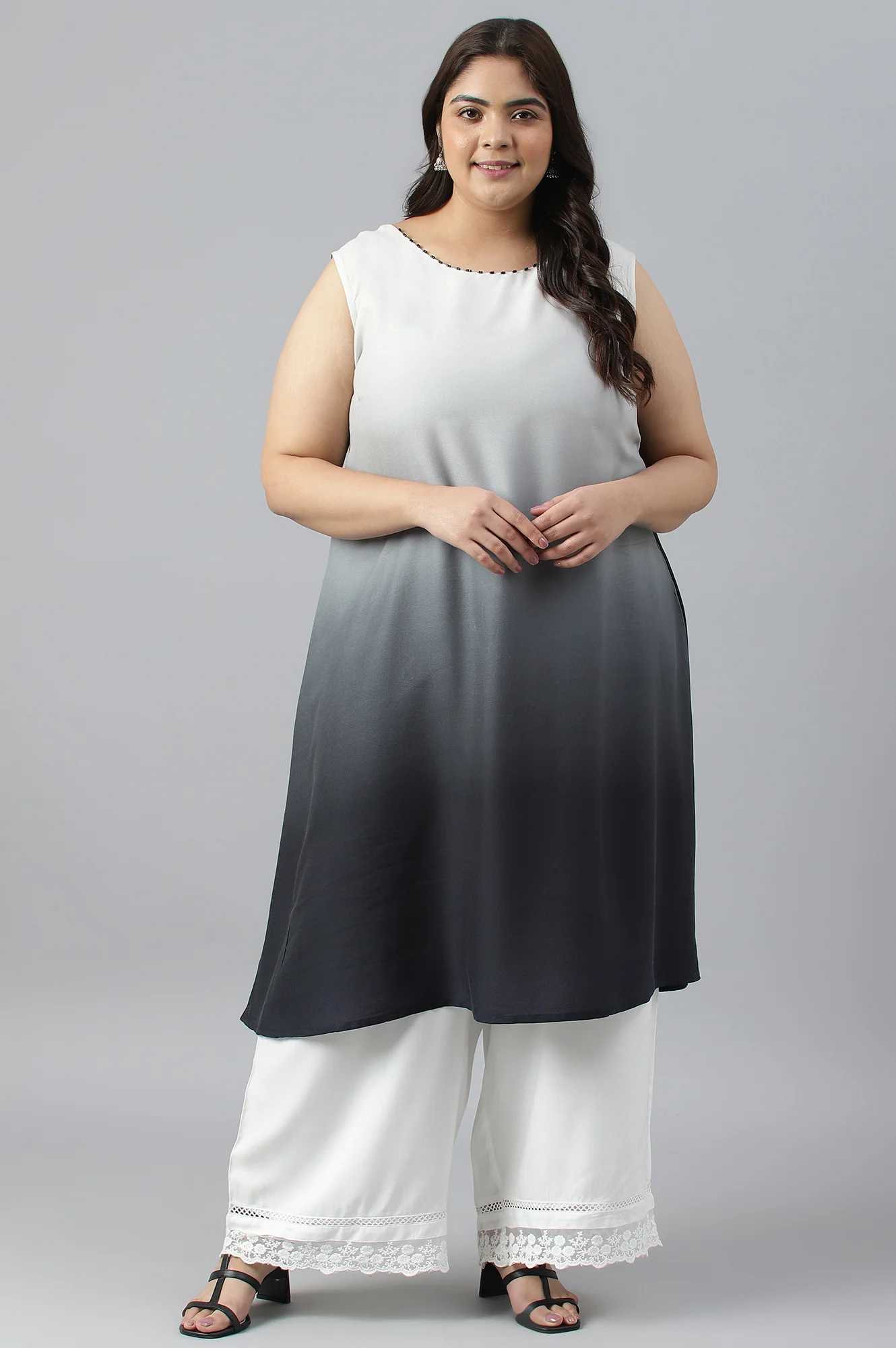 Ecru Parallel Pants With Lace At Hemline - Image 6
