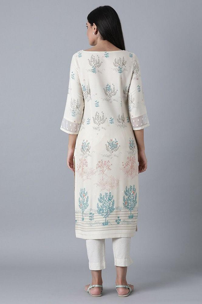 Ecru Placement Print kurta - Image 2