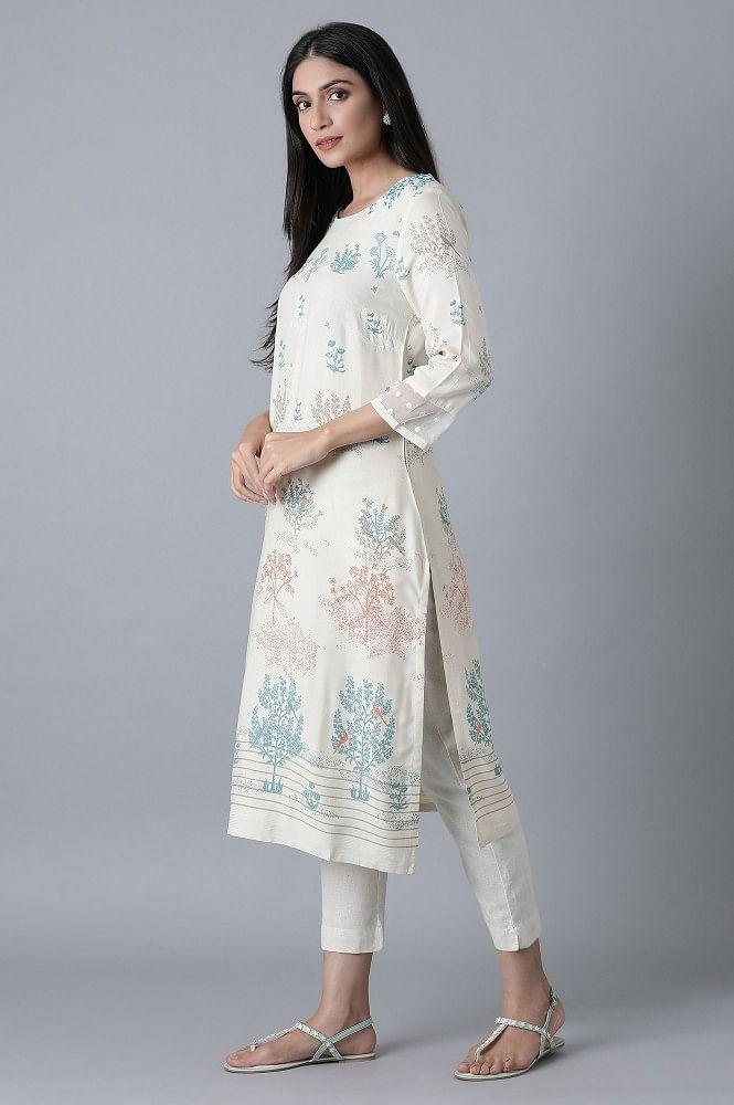 Ecru Placement Print kurta - Image 3