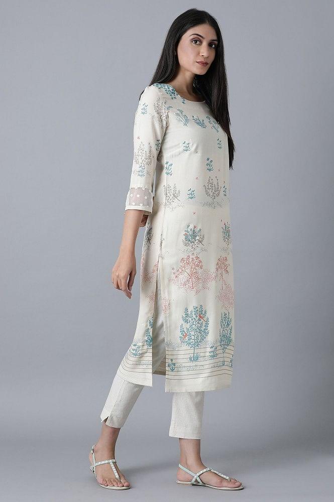 Ecru Placement Print kurta - Image 4