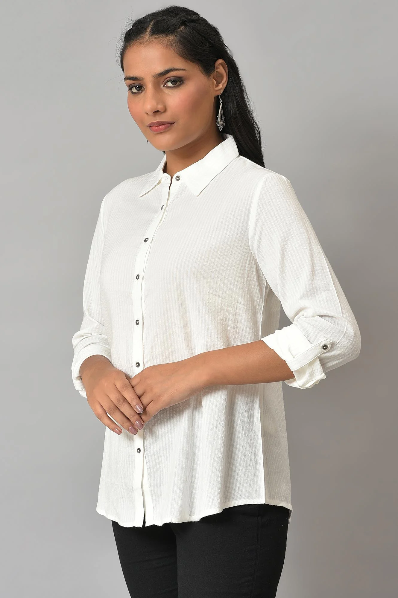 Ecru Shirt Collar Top - Image 3