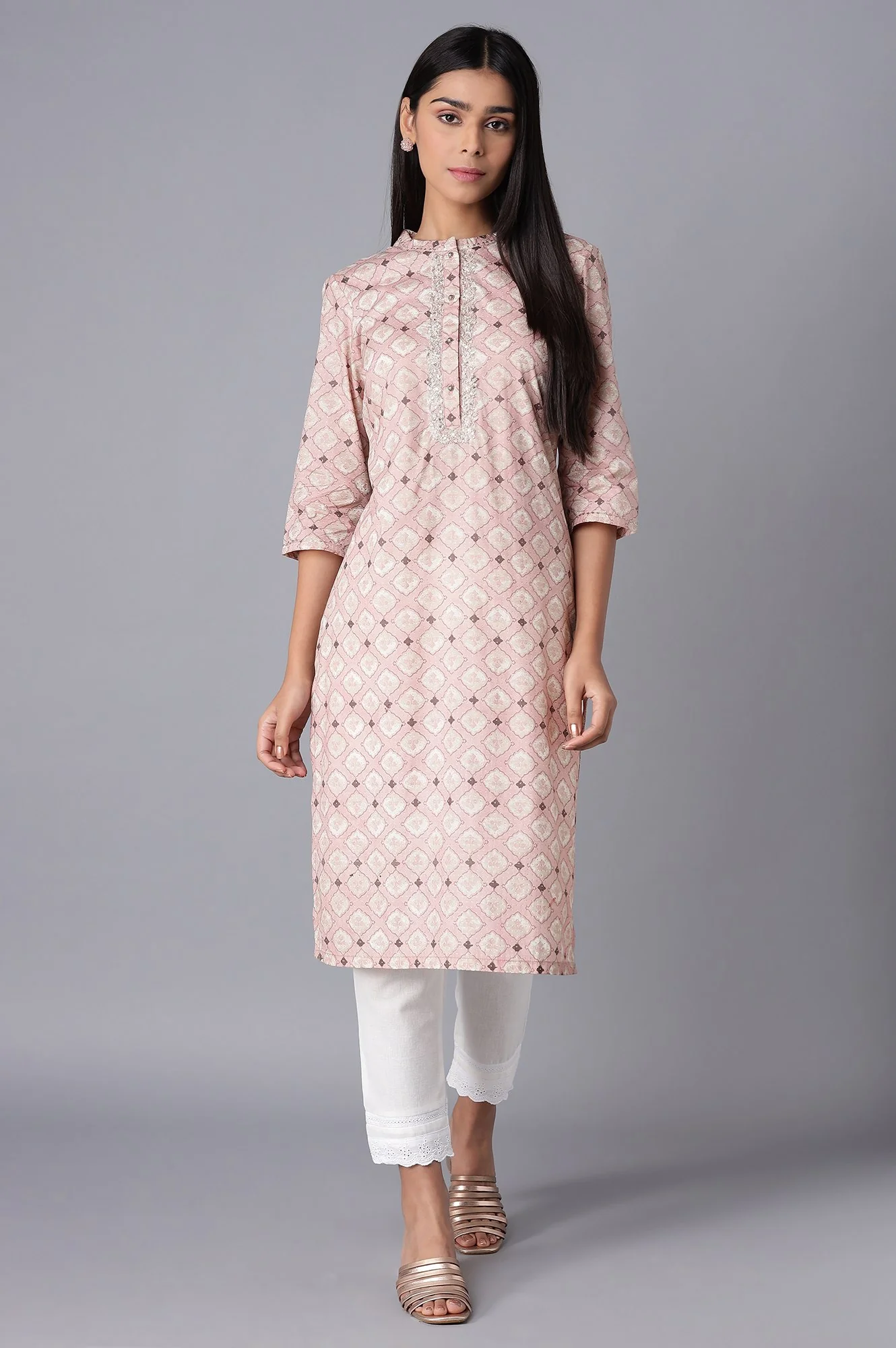 Ecru Slim Pants with Lace - Image 5
