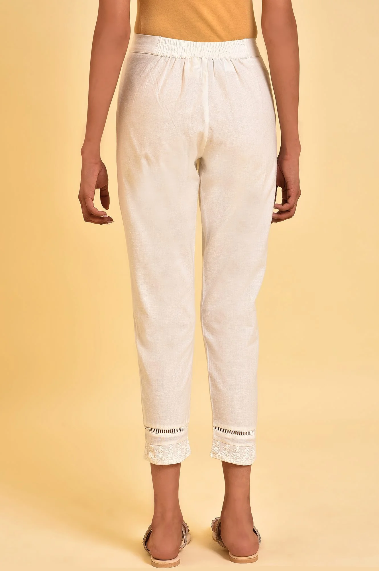 Ecru Solid Slim Pants - Image 2