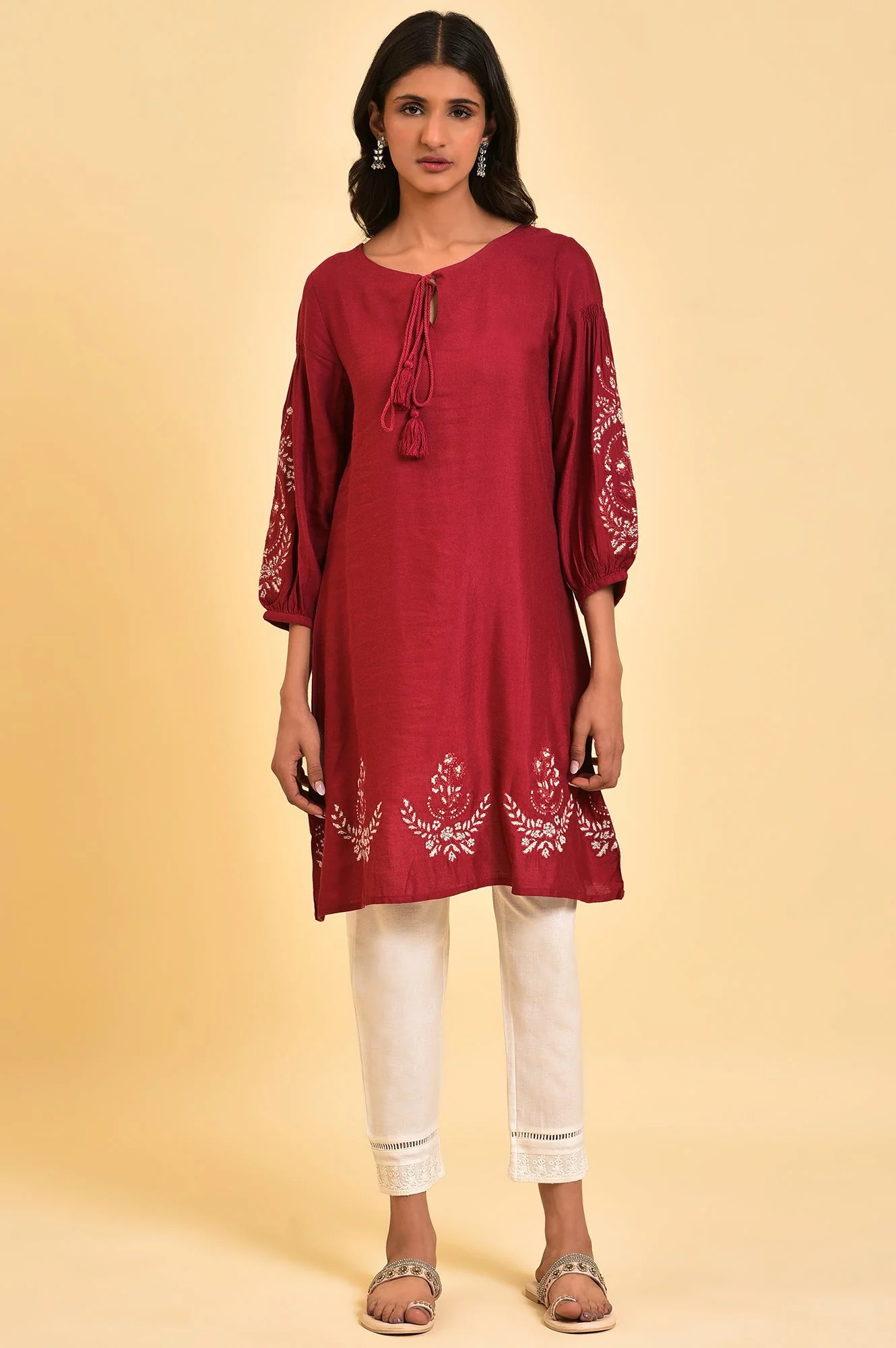 Ecru Solid Slim Pants - Image 5