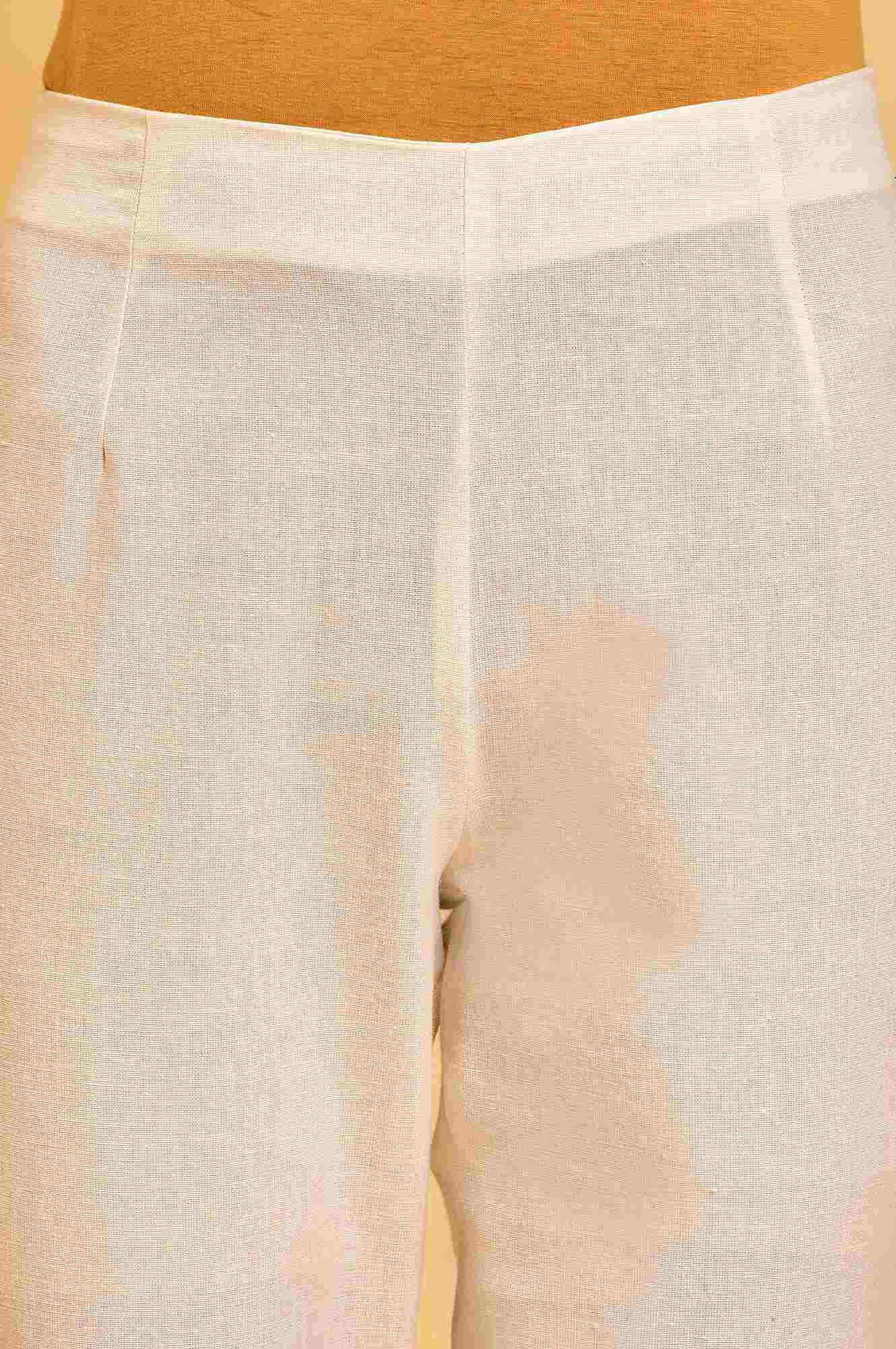 Ecru Solid Slim Pants - Image 6