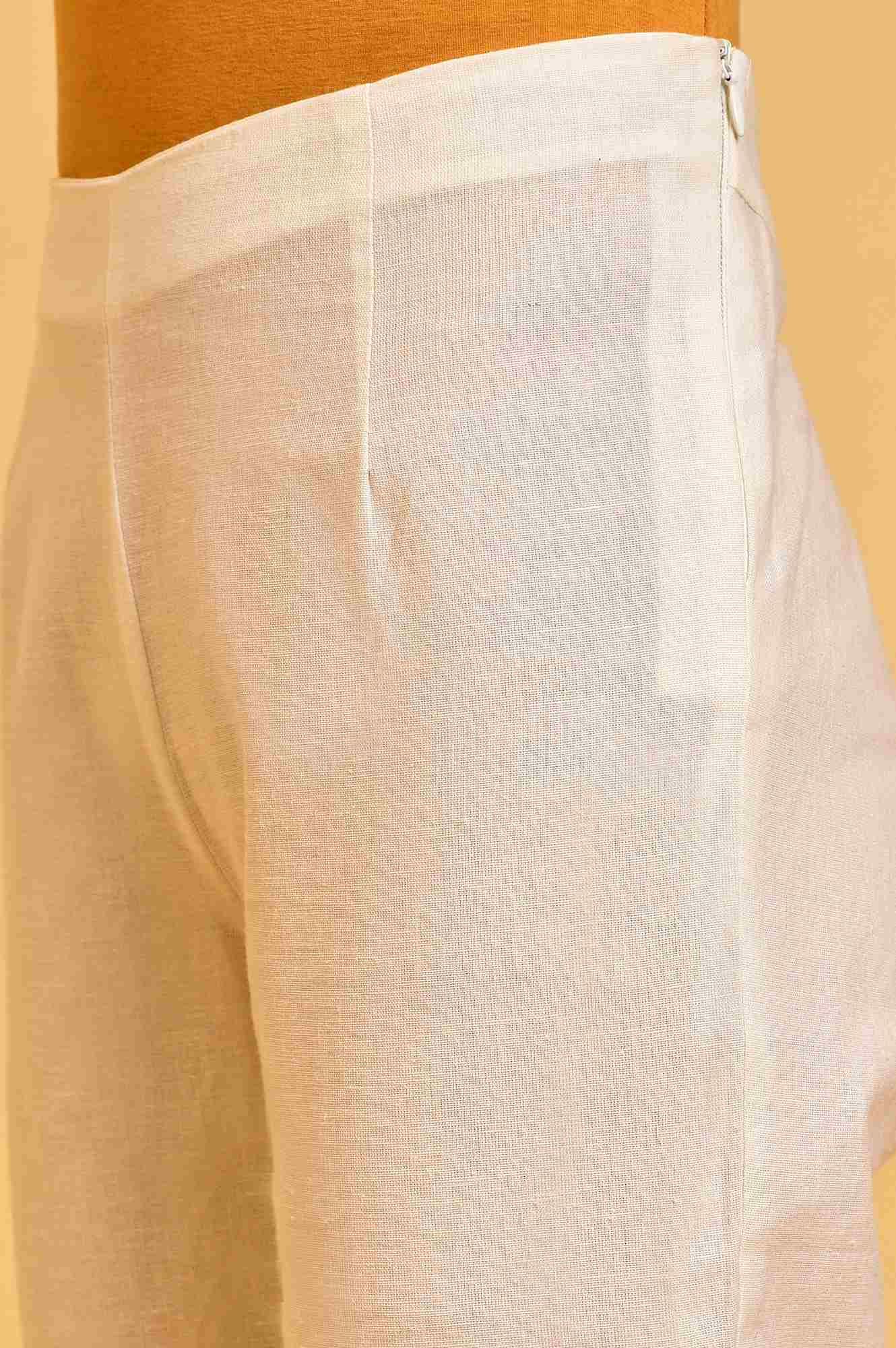 Ecru Solid Slim Pants - Image 7
