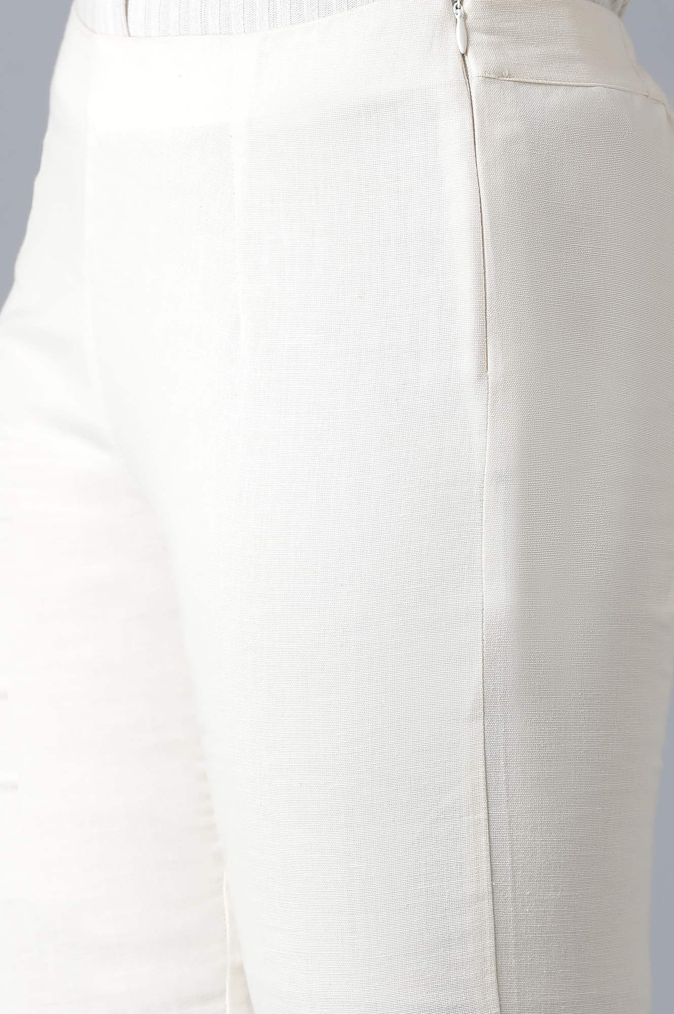 Ecru Solid Slim Pants - Image 6
