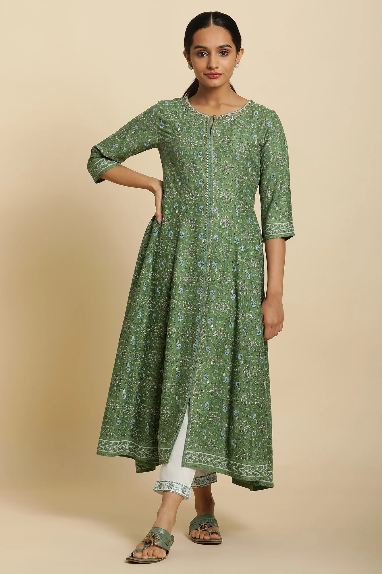 Ecru Solid Slim Pants With Kota Border - Image 5