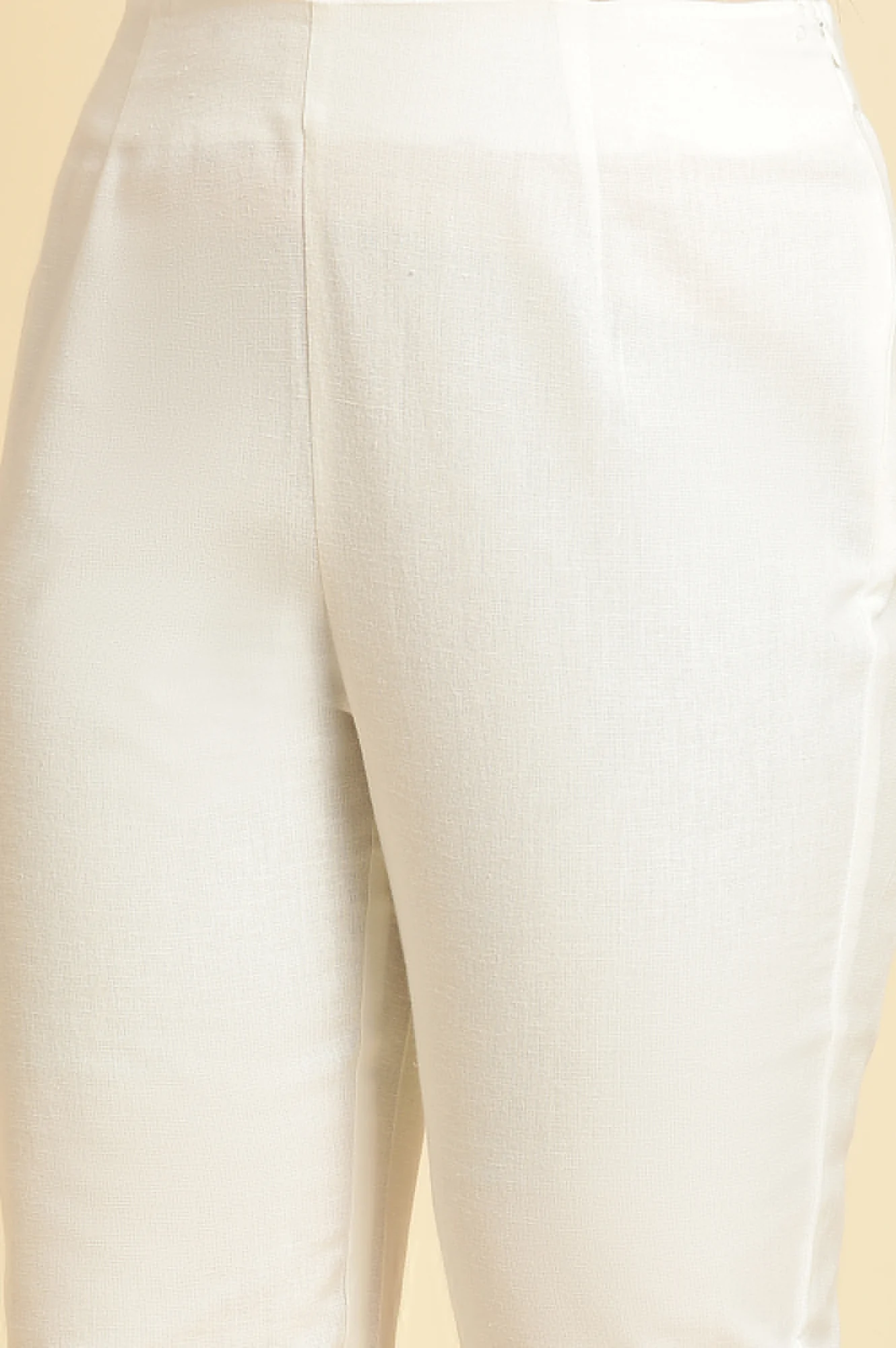 Ecru Solid Slim Pants With Kota Border - Image 6