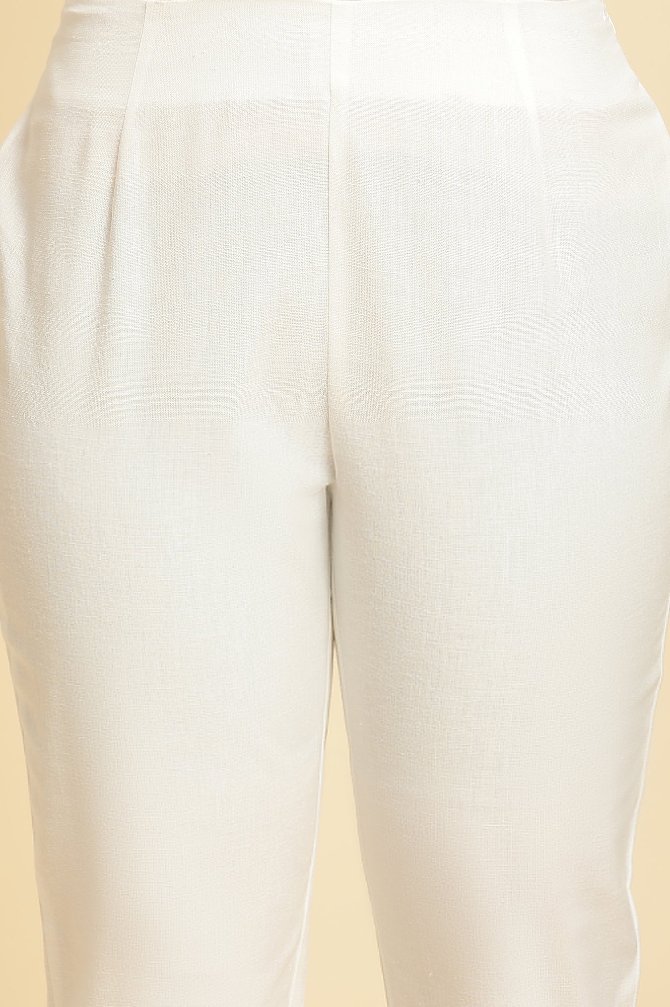Ecru Solid Slim Pants With Kota Border - Image 7