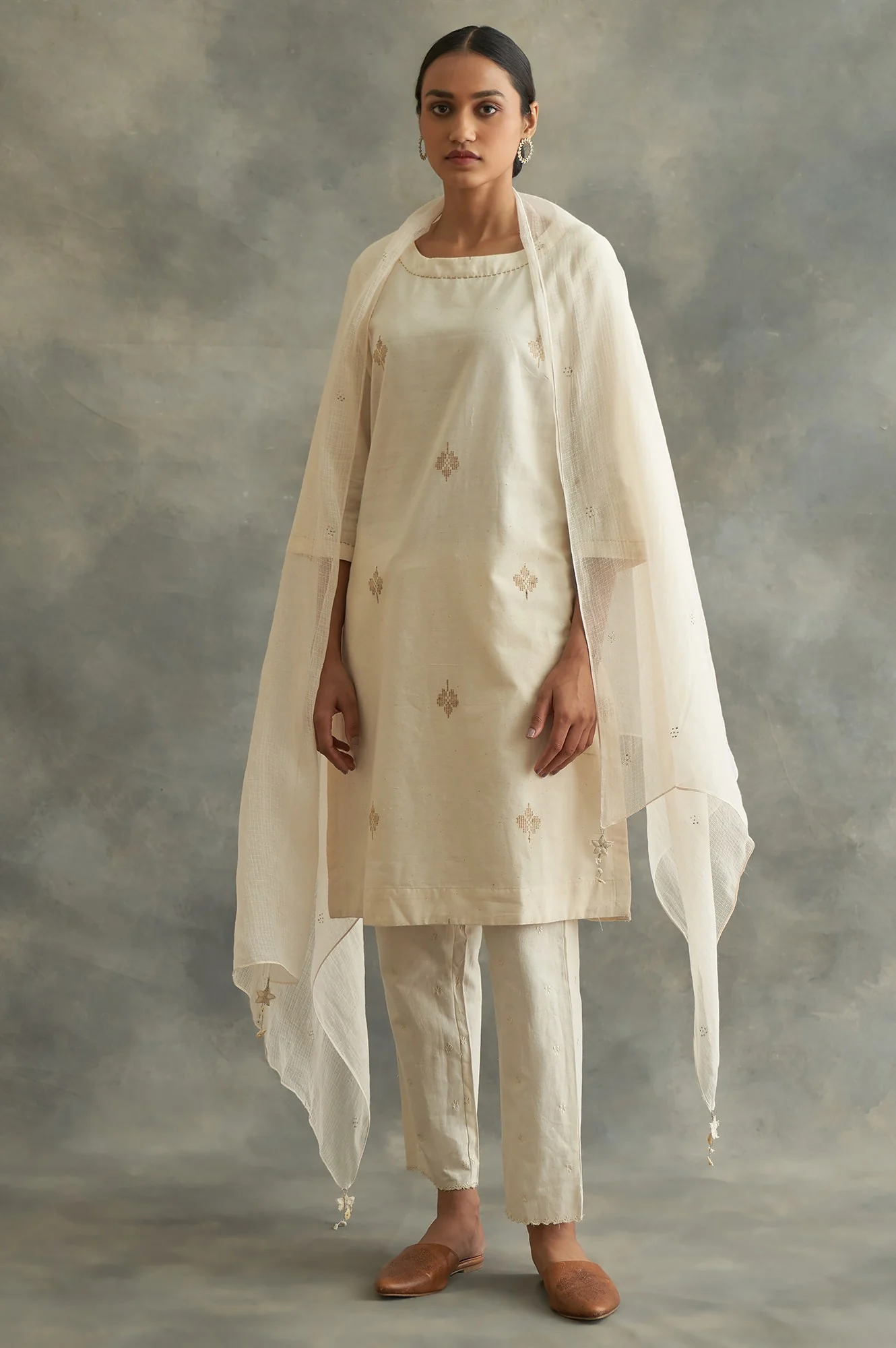 Ecru Solid Straight Pants - Image 6