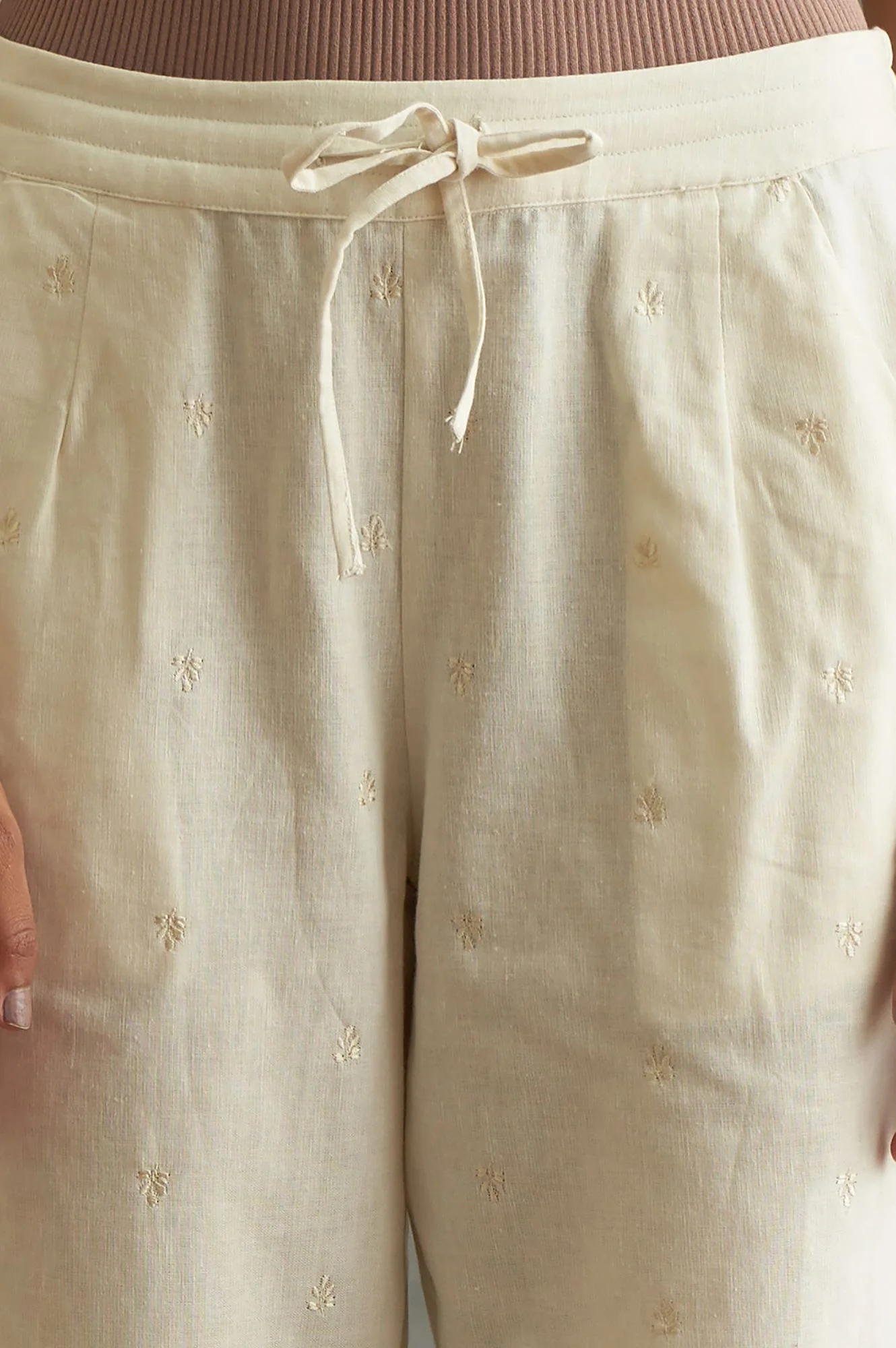 Ecru Solid Straight Pants - Image 7