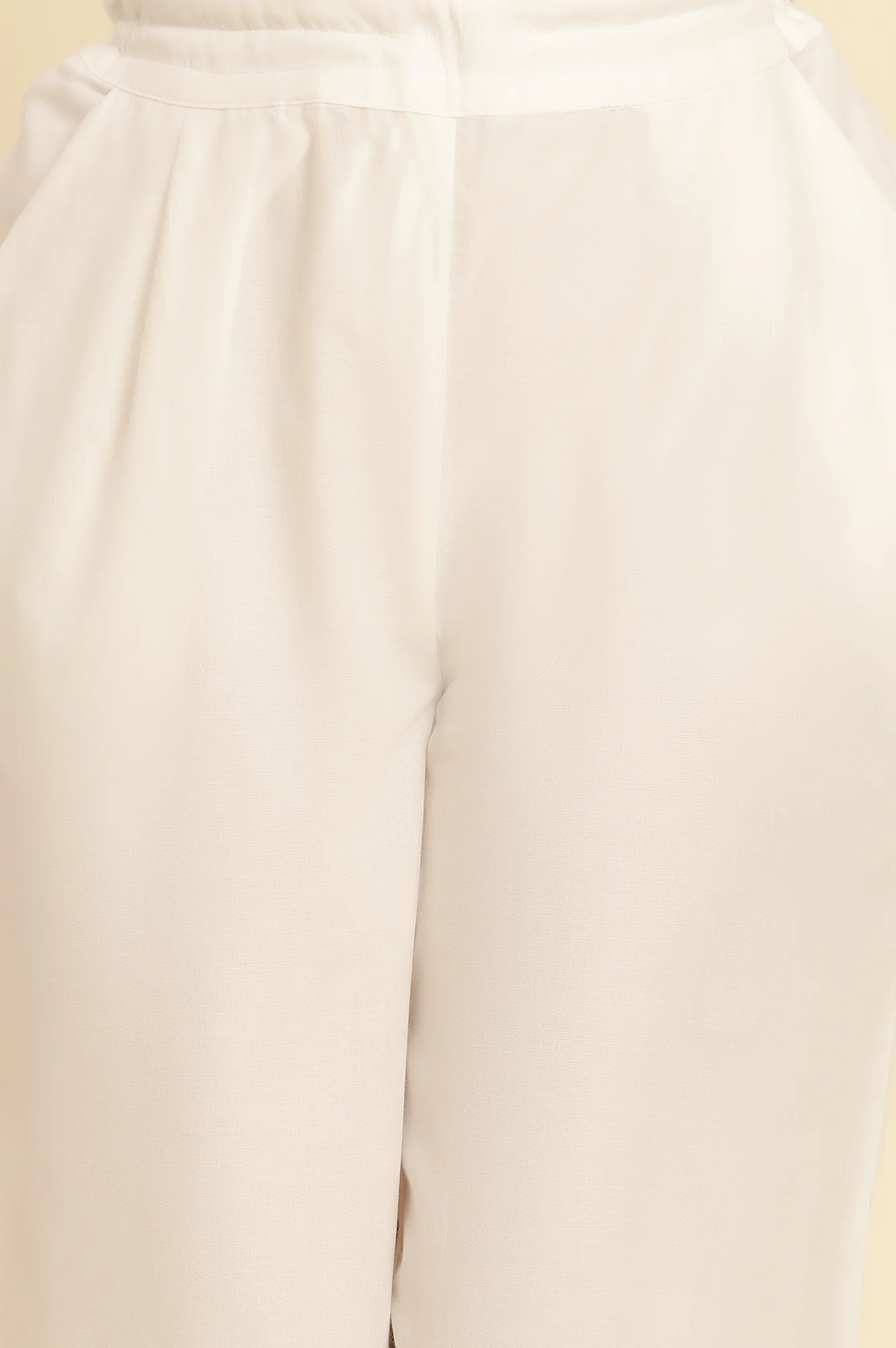Ecru Solid Straight Pants With Embroidered Hemline - Image 6