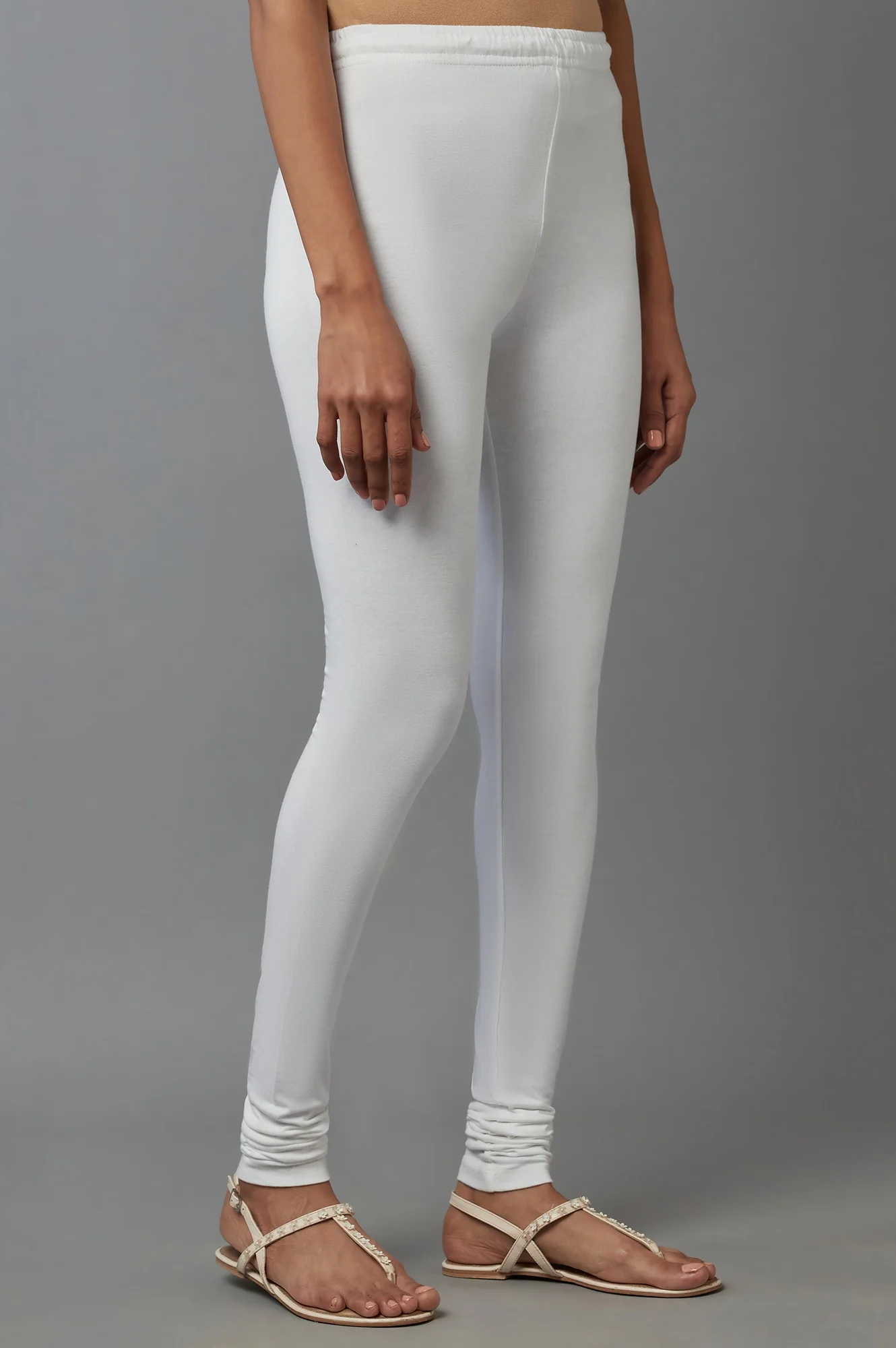 Ecru Solid Women Churidar - Image 4