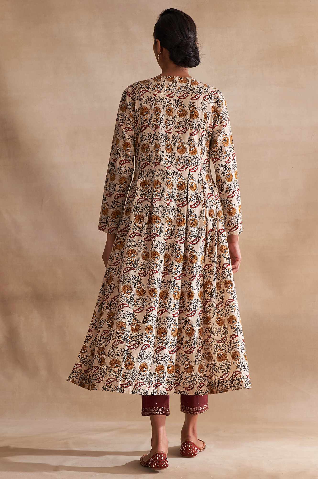 Folksong By W Beige Block Print Pleated Longline kurta - Image 2