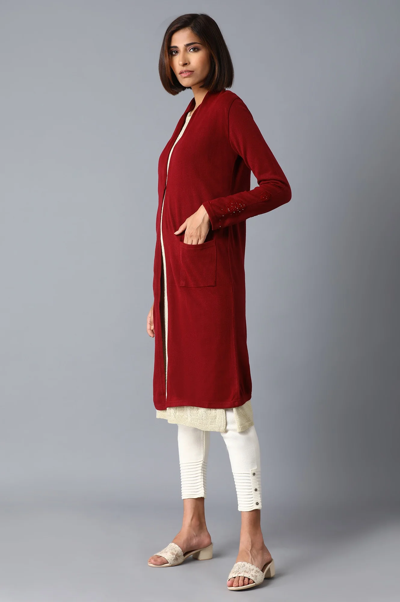 Garnet Red Long Cardigan - Image 3