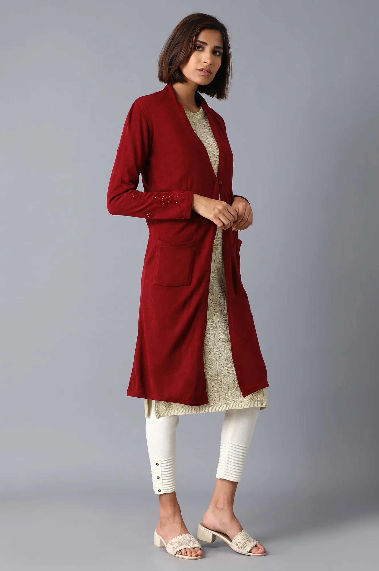 Garnet Red Long Cardigan - Image 4