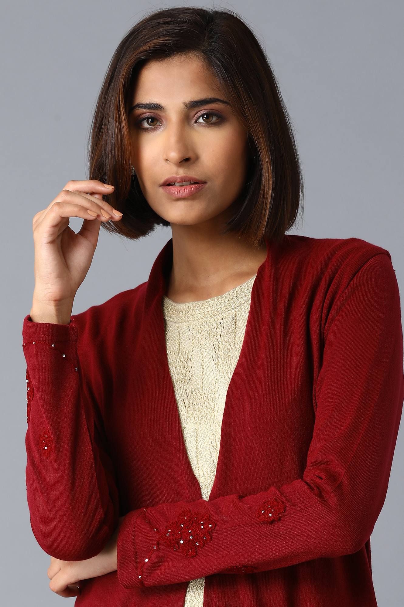 Garnet Red Long Cardigan - Image 5