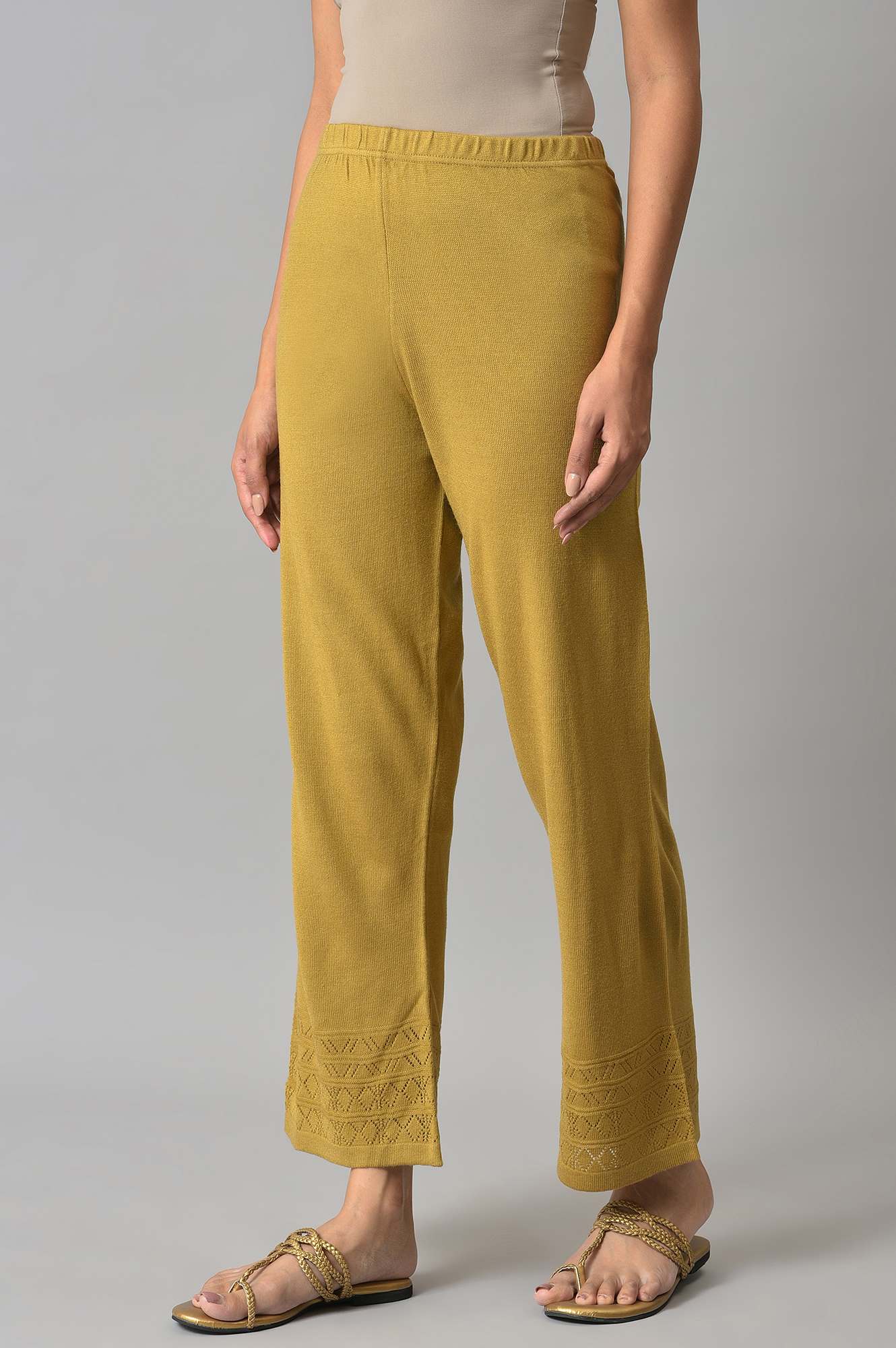 Elleven Women's Gold Geometric Straight Fit Palazzo With Elasticated Waist - Image 3